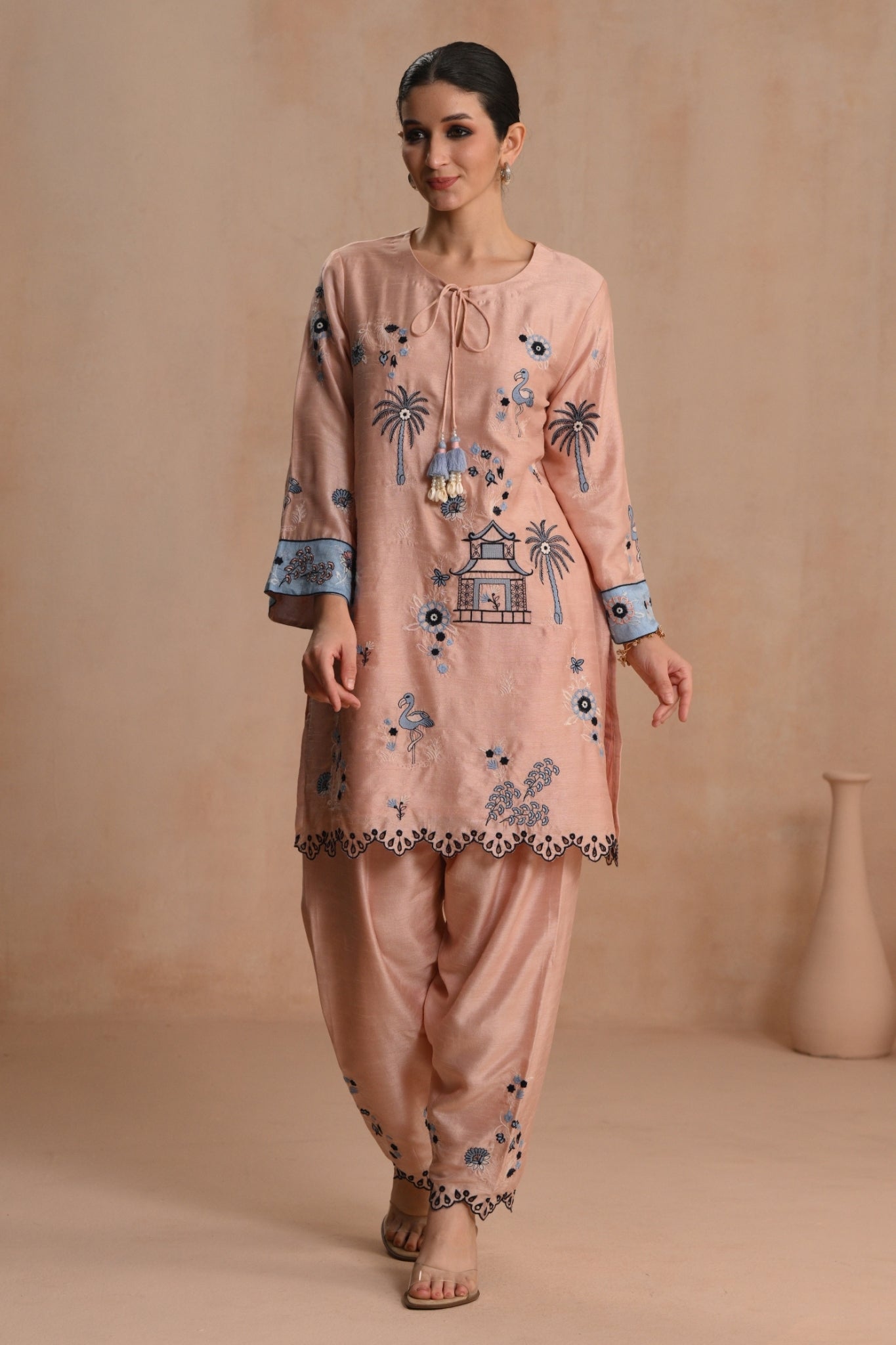 Pink Gulrukh Embroidered Kurta Set Tarob