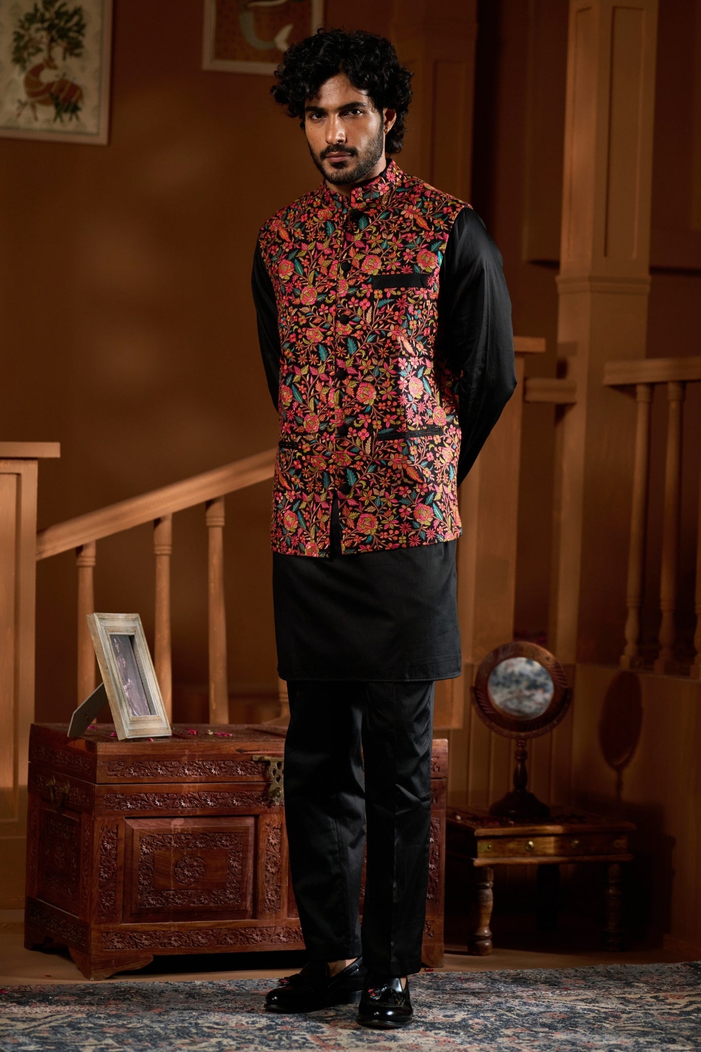 Taroob Embroidered Kashmir Noir Nehru Jacket