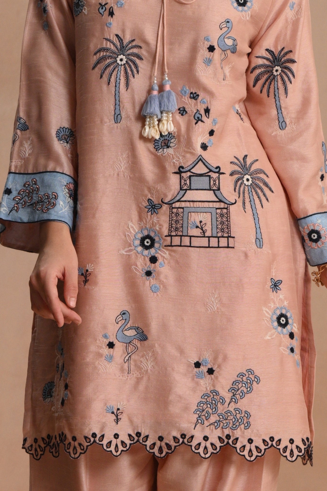 Pink Gulrukh Embroidered Kurta Set Tarob