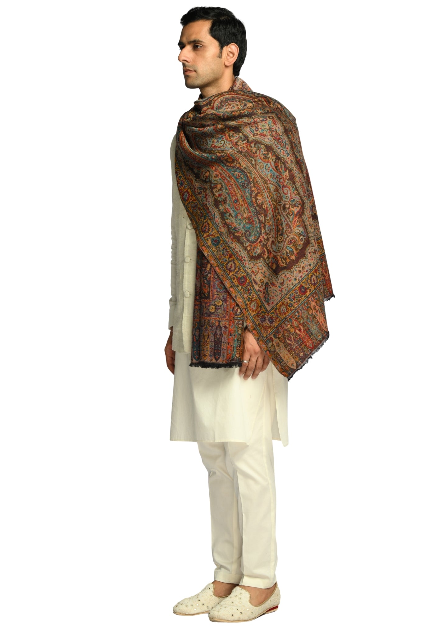 Taroob Luxe Paisley Merino Wool Reversible Stole