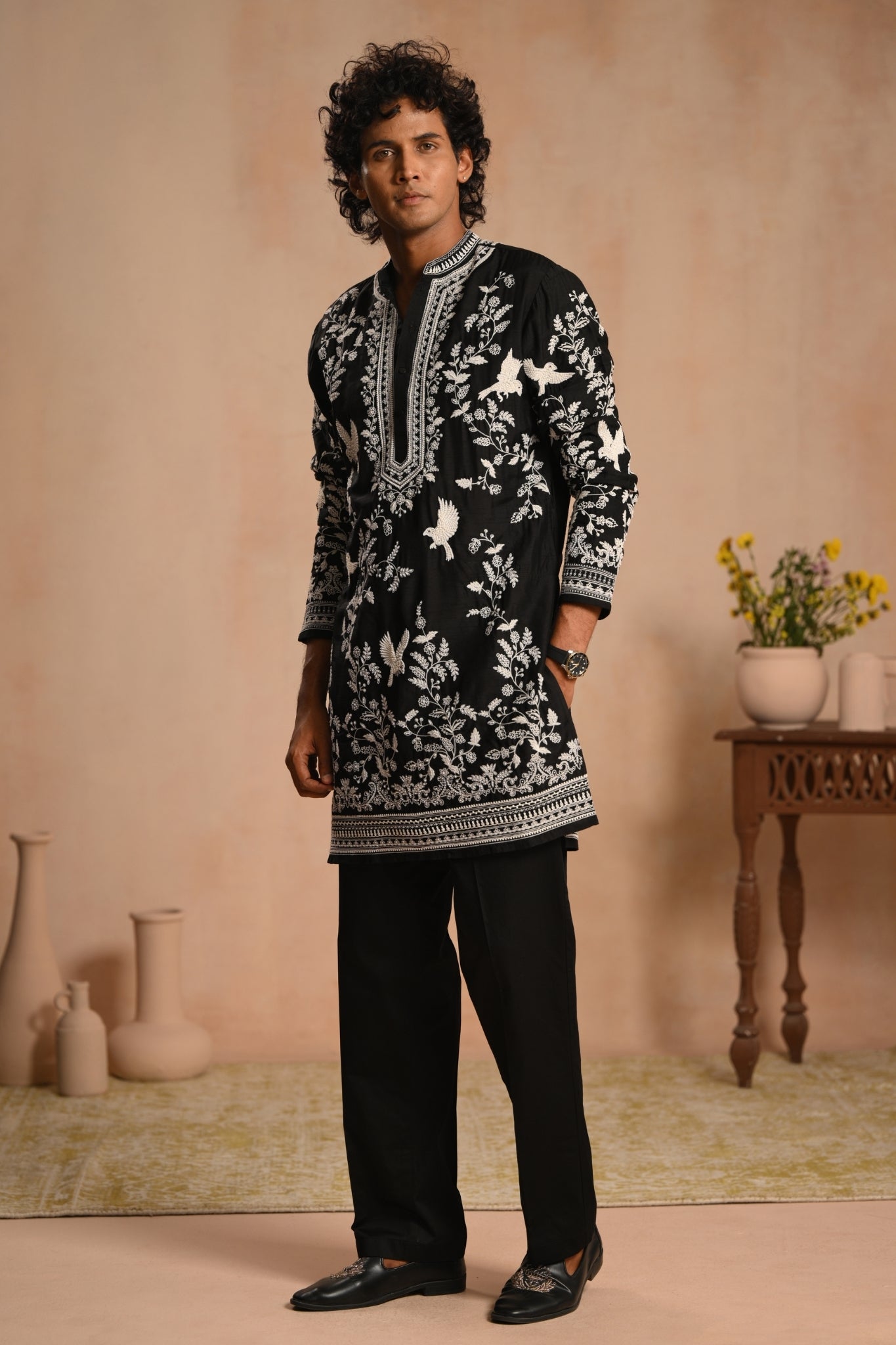 Black Shalimar Hand Embroidered Kurta Pajama Set