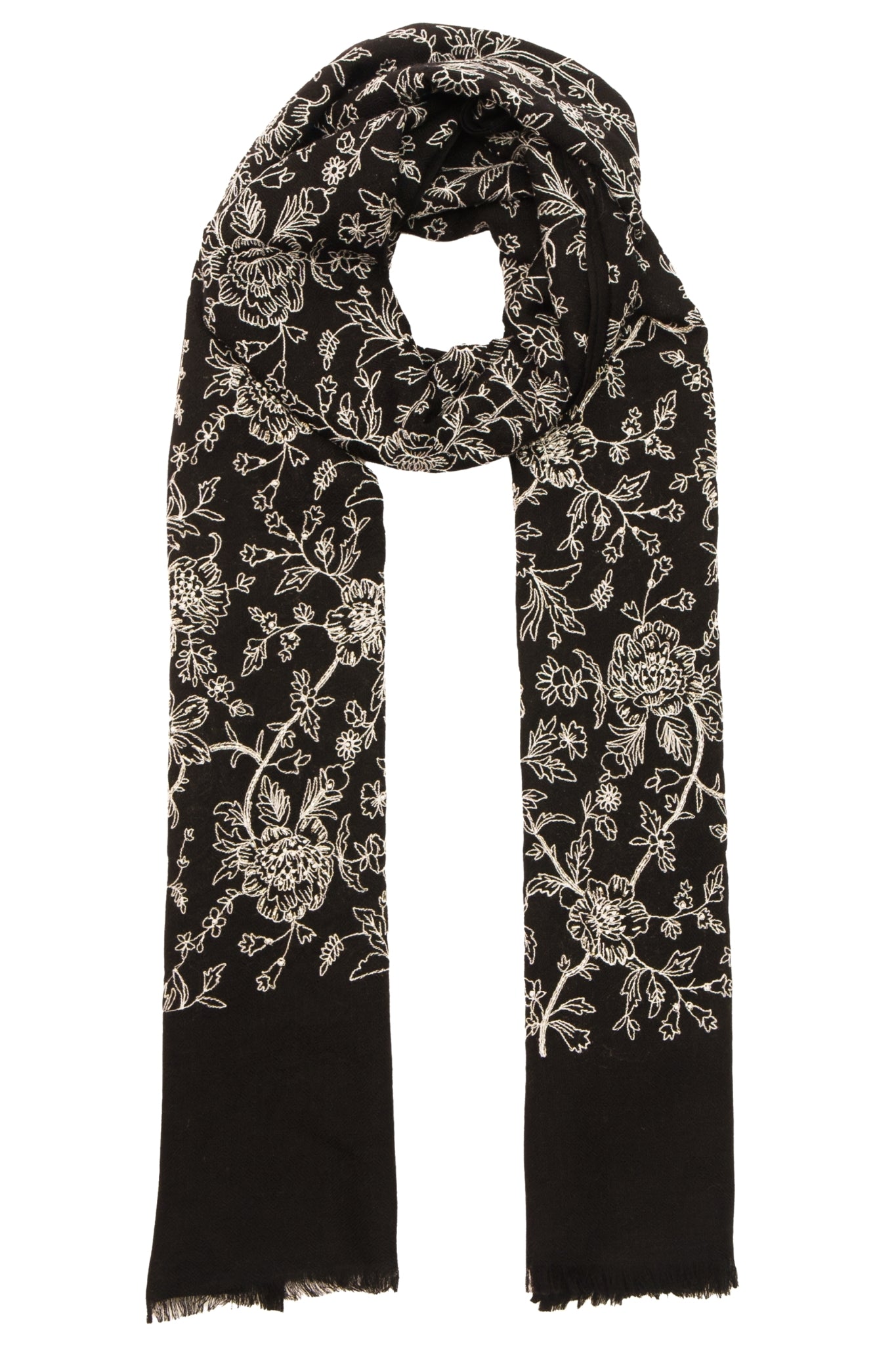 Taroob Hand Embellished Sketched Floral Scarf