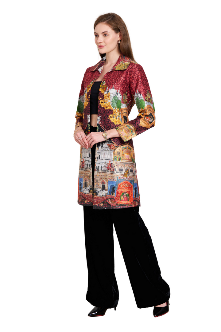 Pure Silk Embroidered Kalamkari Long Coat