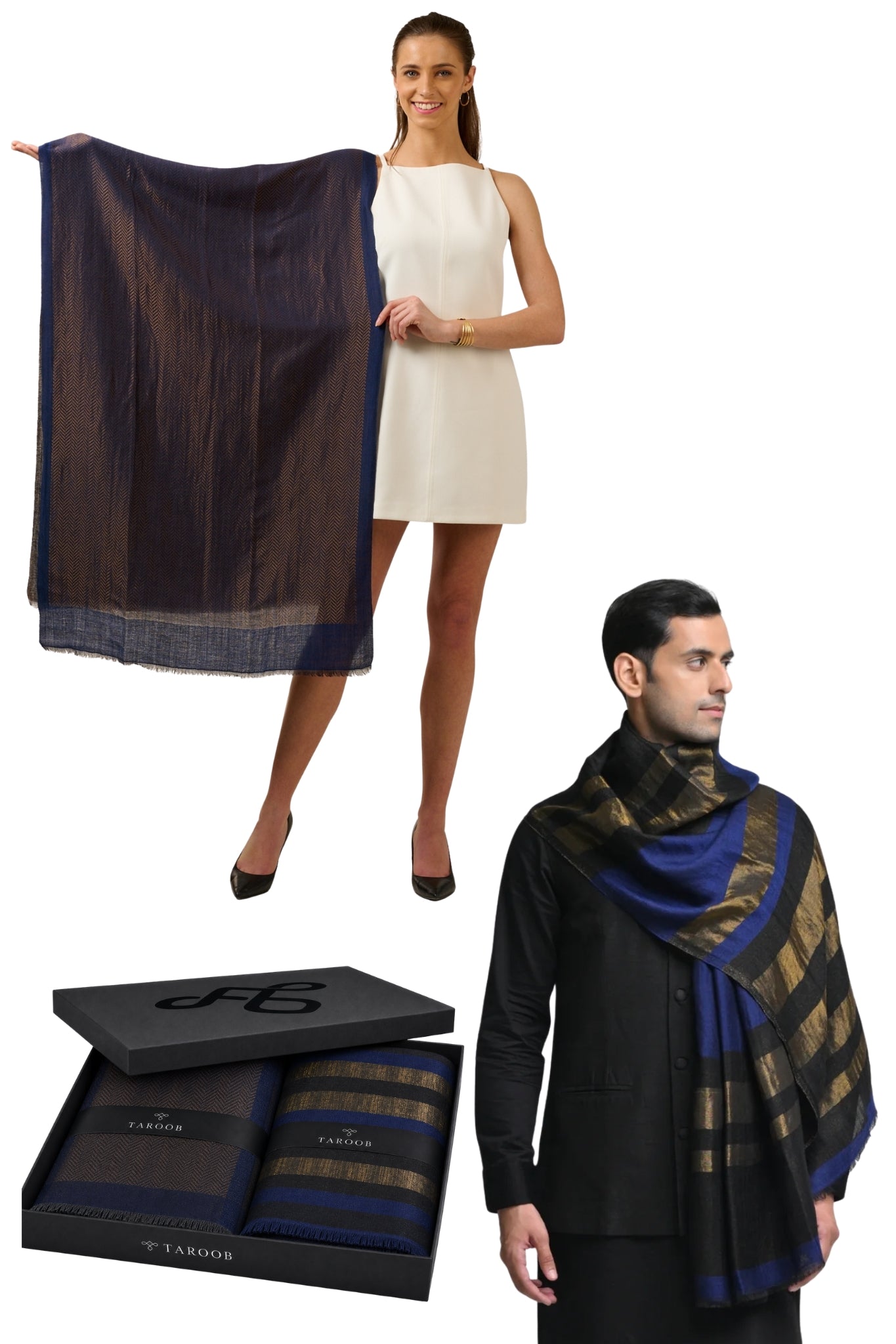 Taroob His & Her Gift Set of Men's and Women's Zari Stoles