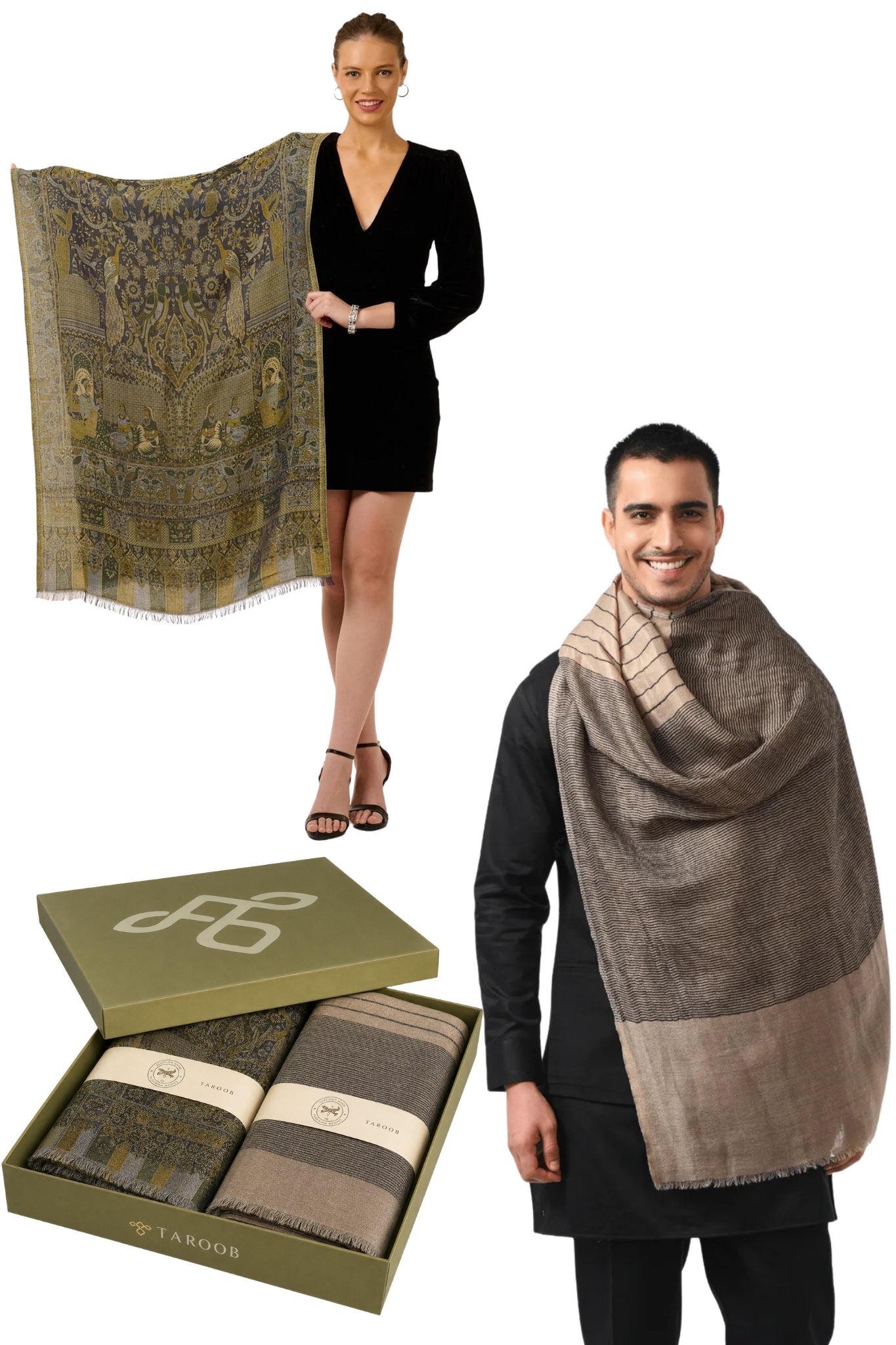 Taroob His & Her Gift Set of Silk Jamawar Stole & Zari Stole