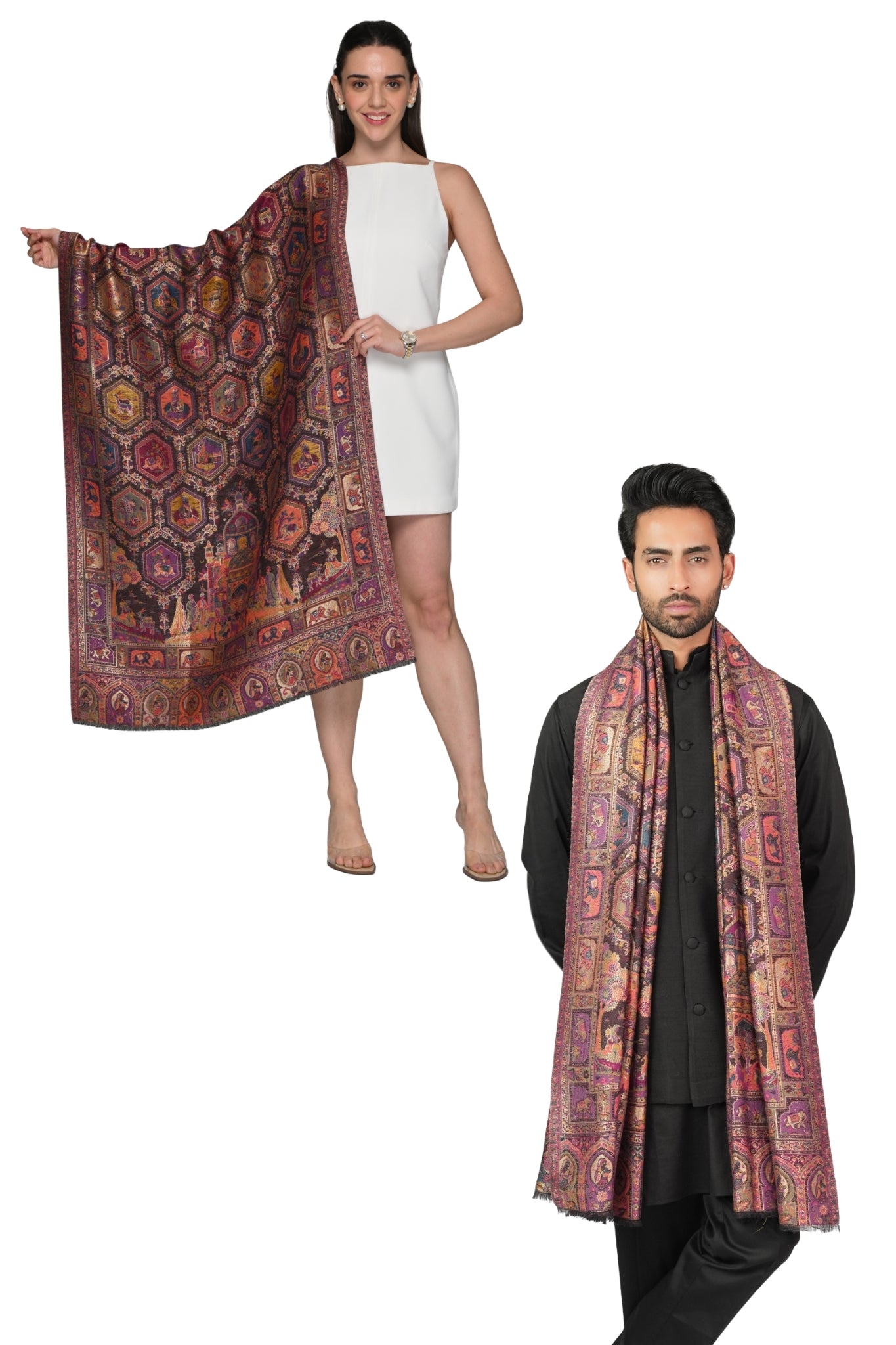 Taroob Gift Set of Unisex Pashmina Wool Resham Stole for Him or Her