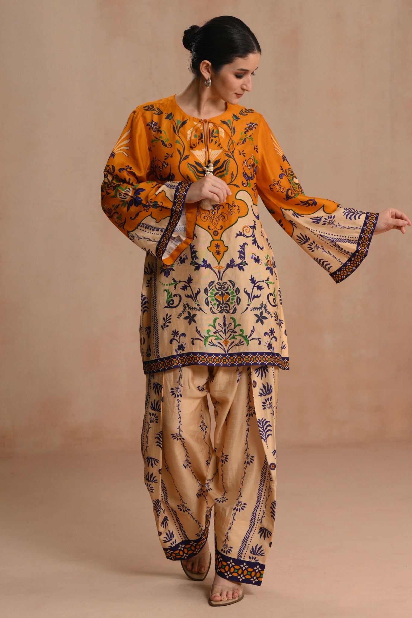 Mustard Gulnaar Heritage Kurta Set Taroob