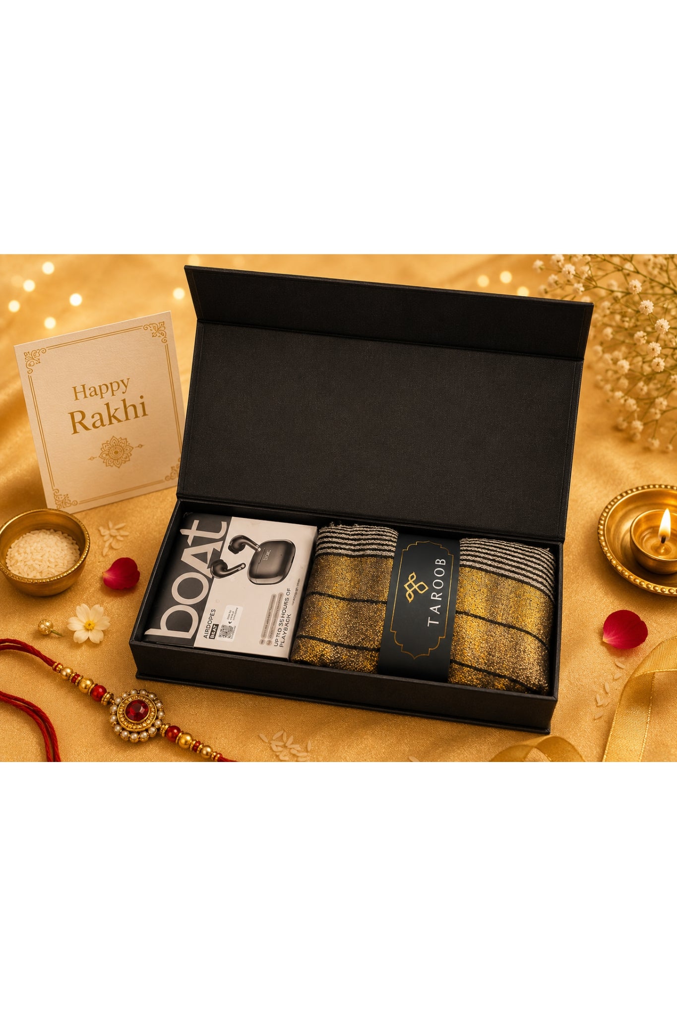 LIMITED EDITION Gift Set of Premium Taroob Moonlight Stole & BOAT Airdopes