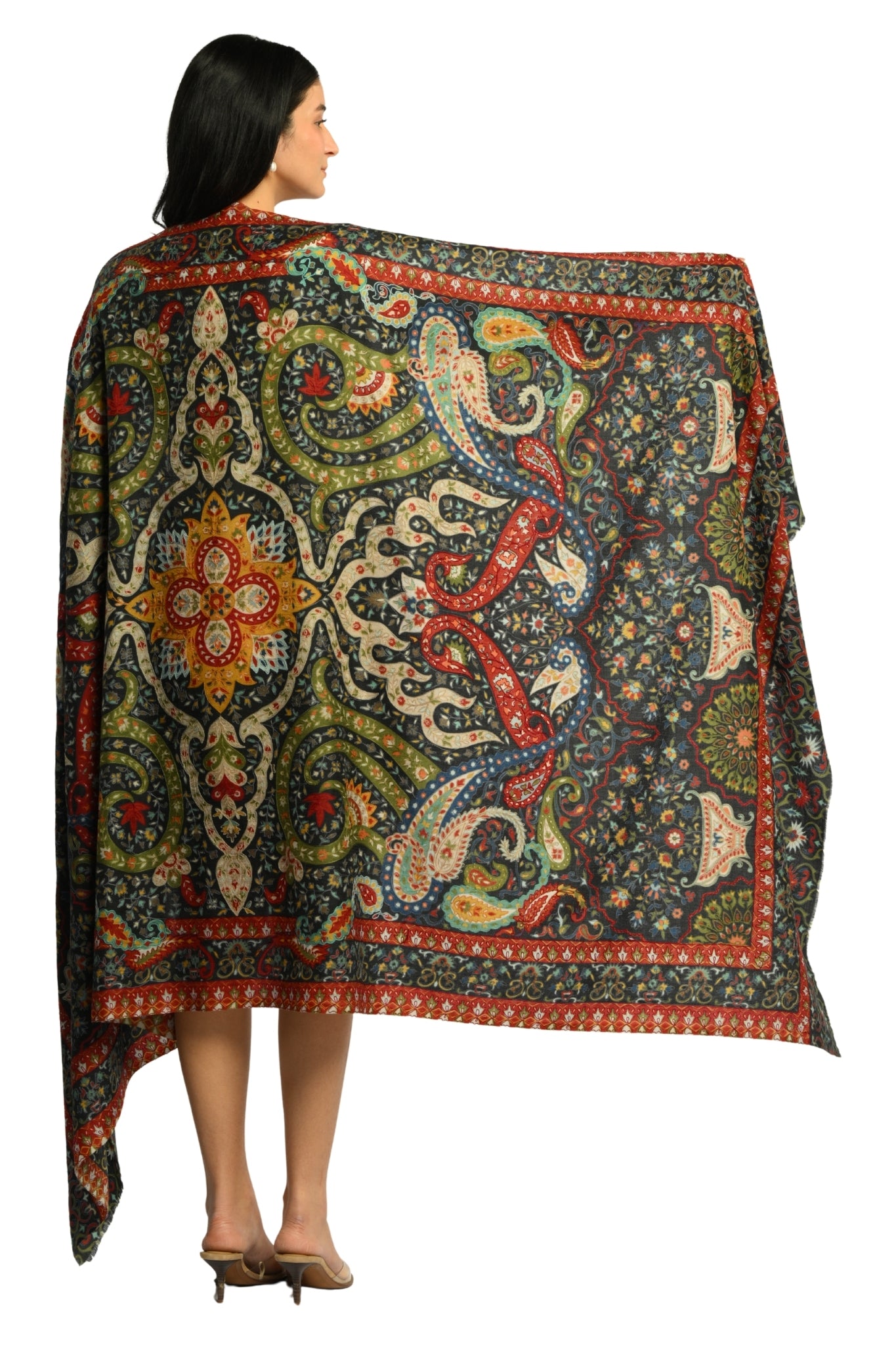 Taroob Noor Kalamkari Paisley Embroidered Shawl