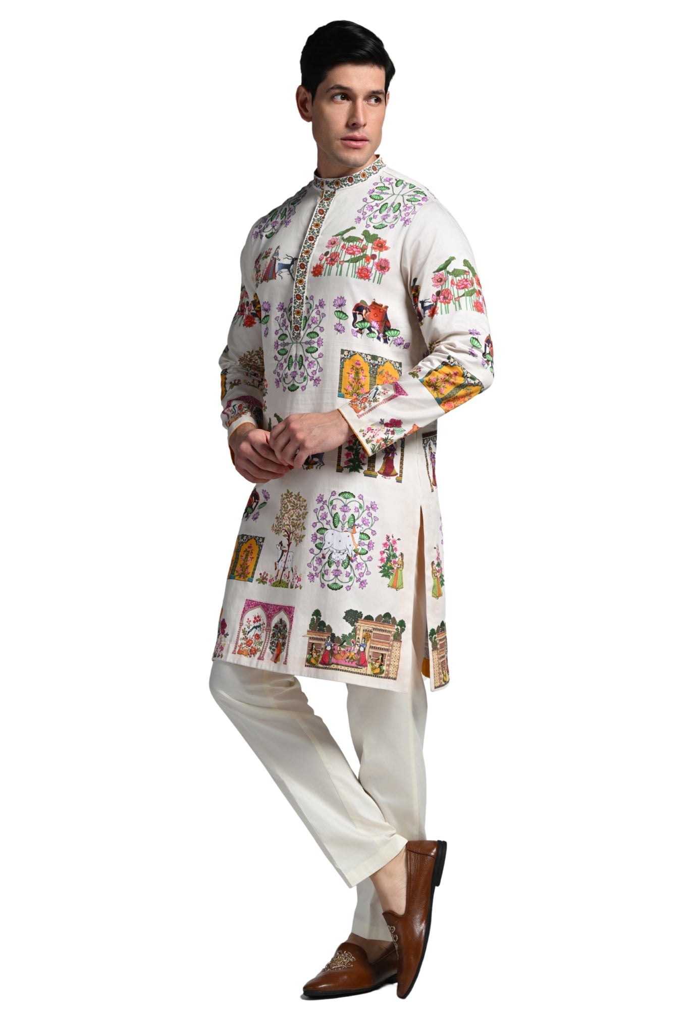 Printed Pichwai Art Kurta Pajama Set – Men's | Taroob