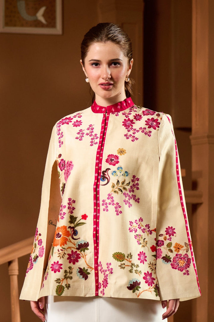 Taroob Silk Floraison Embroidered Cape