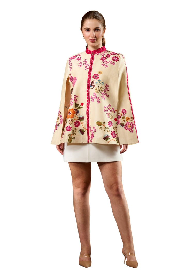 Taroob Silk Floraison Embroidered Cape