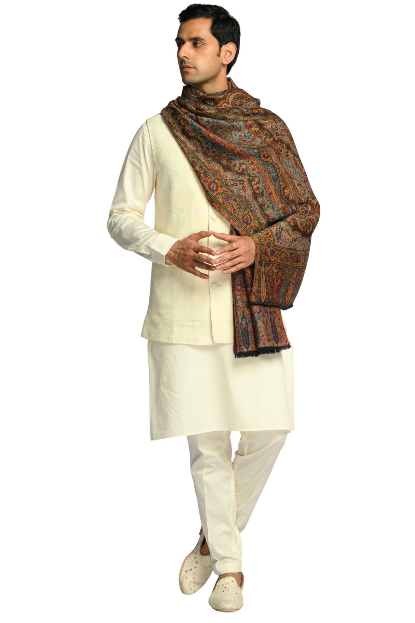 Taroob Luxe Paisley Merino Wool Reversible Stole