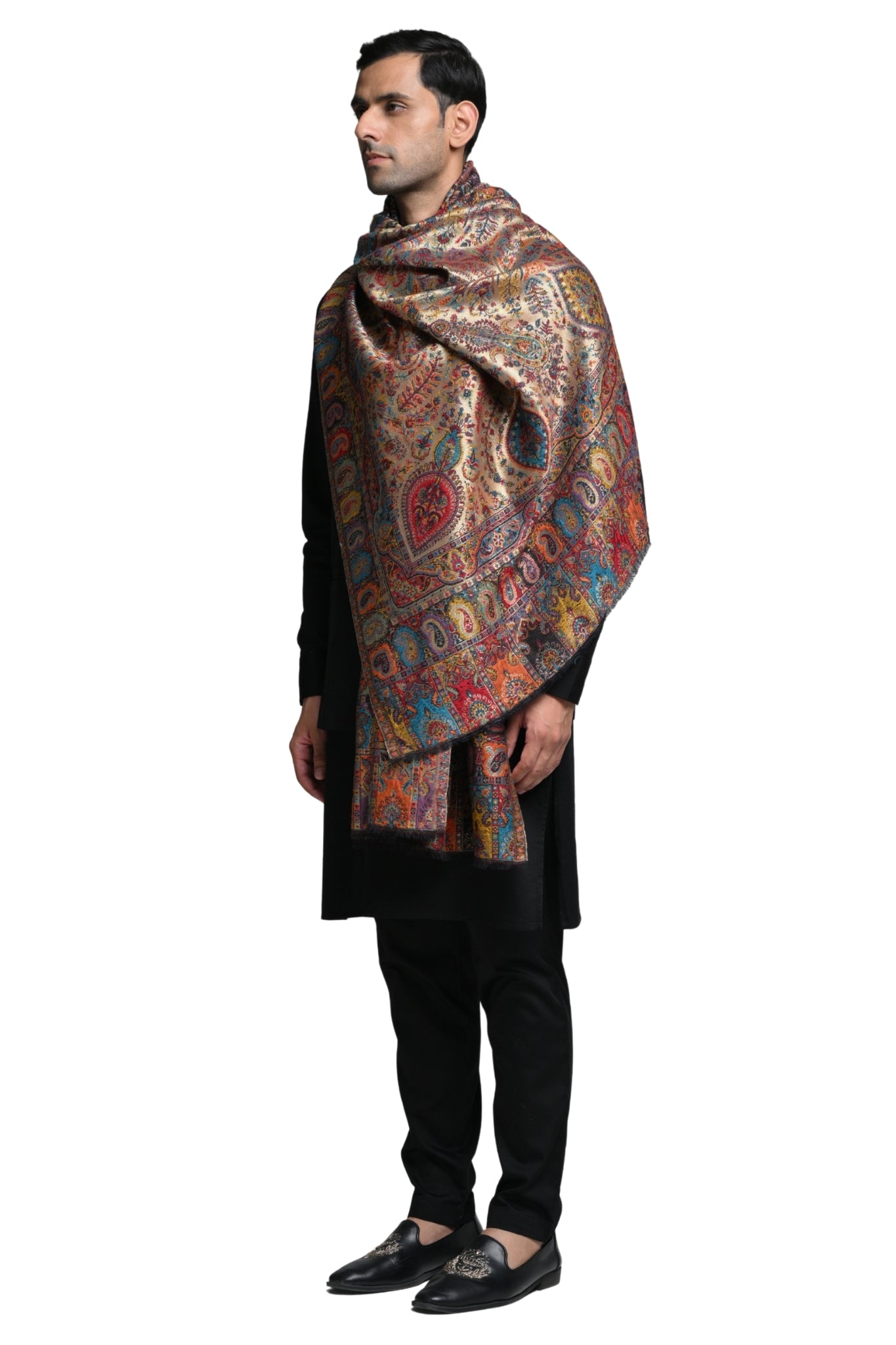 Regal Kashmiri Resham Reversible Shawl – Men's Zari Shawls – View 6 | Taroob