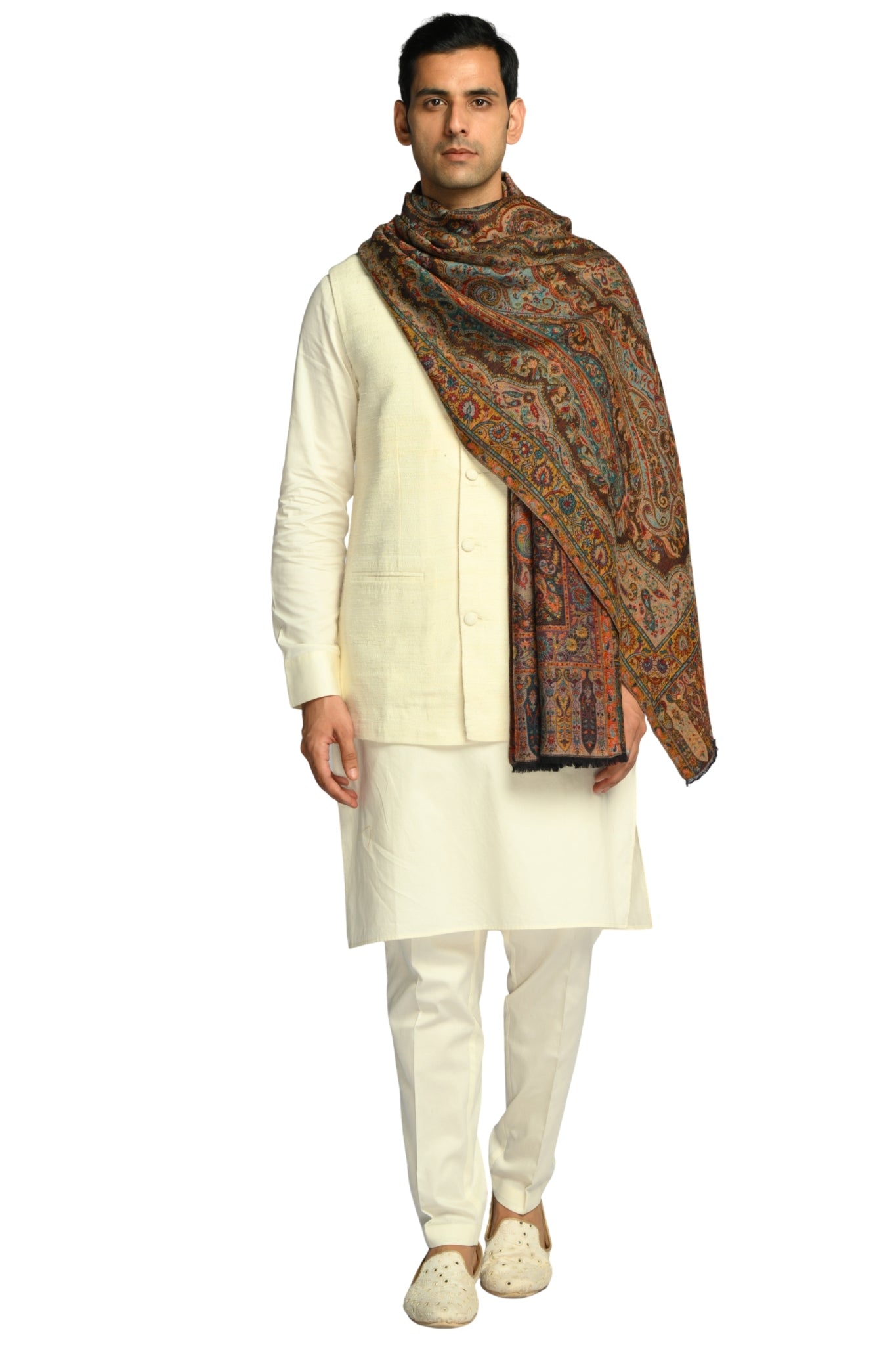 Taroob Luxe Paisley Merino Wool Reversible Stole