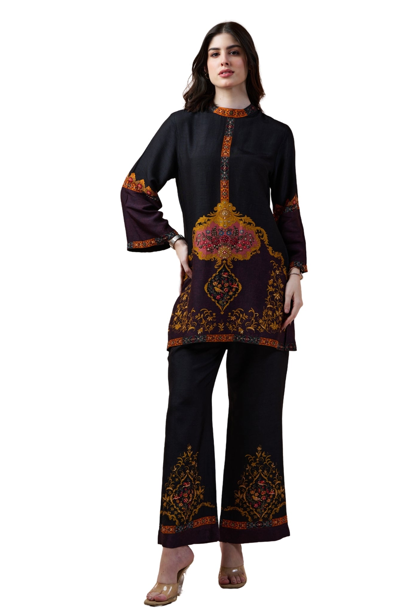 Taroob Royal Printed Silk Co-ord Set with Embroidery Highlights