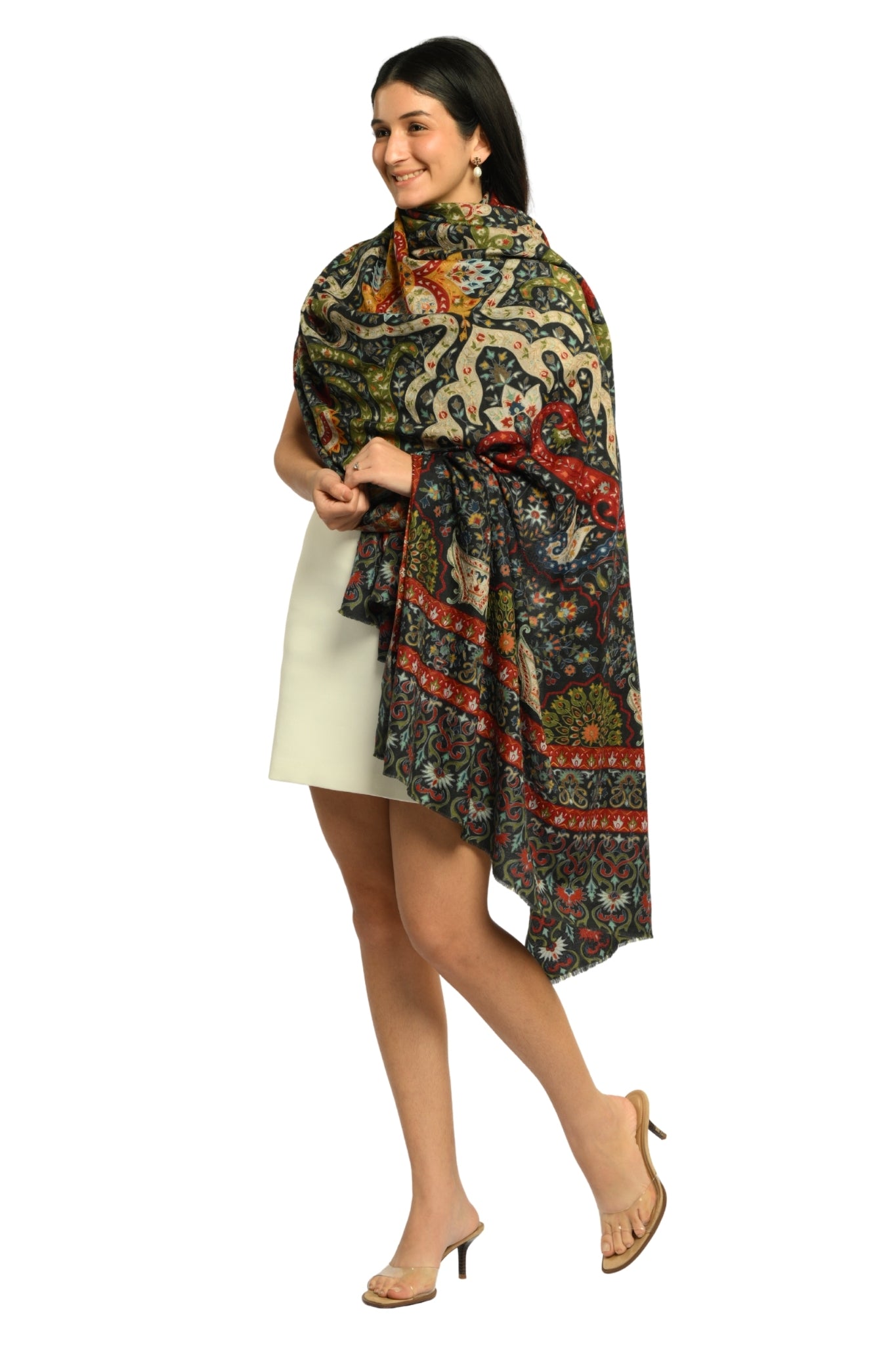 Taroob Noor Kalamkari Paisley Embroidered Shawl