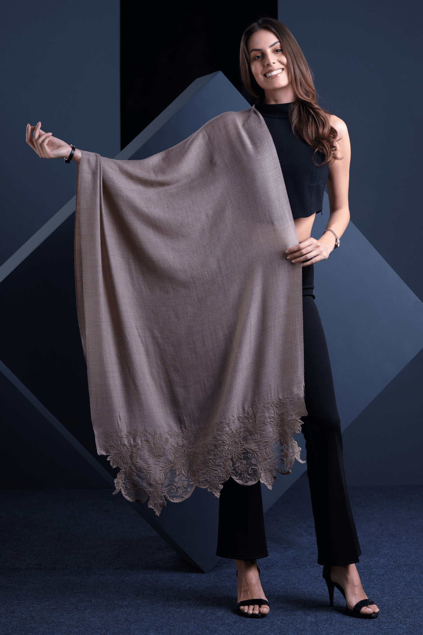 Taroob Embroidered Wool Lace Stole , Women's Scarf