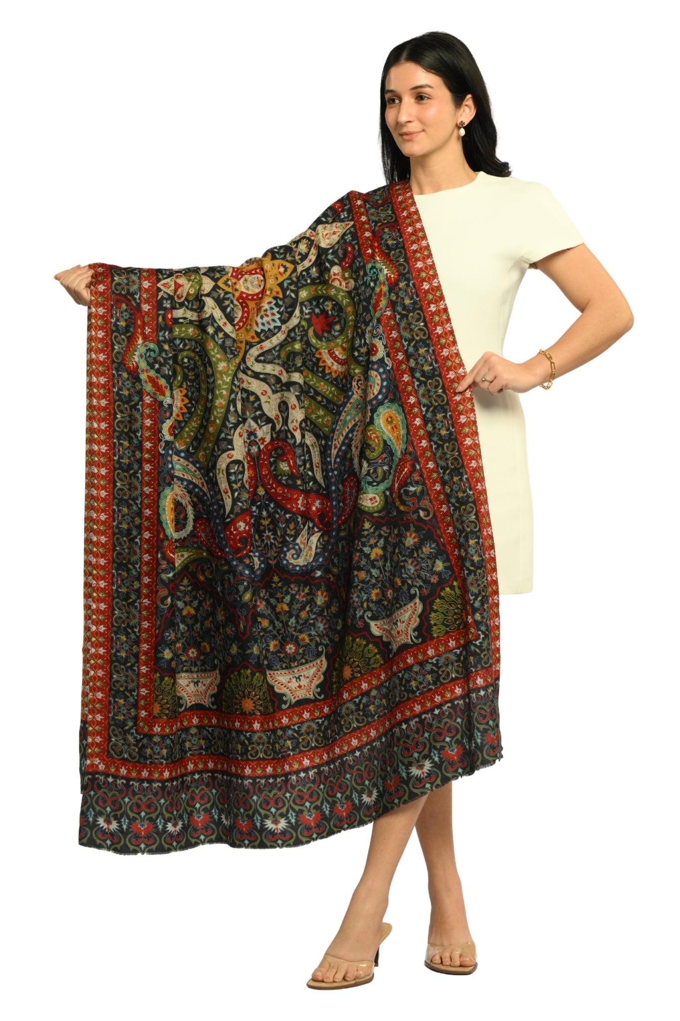 Taroob Noor Kalamkari Paisley Embroidered Shawl