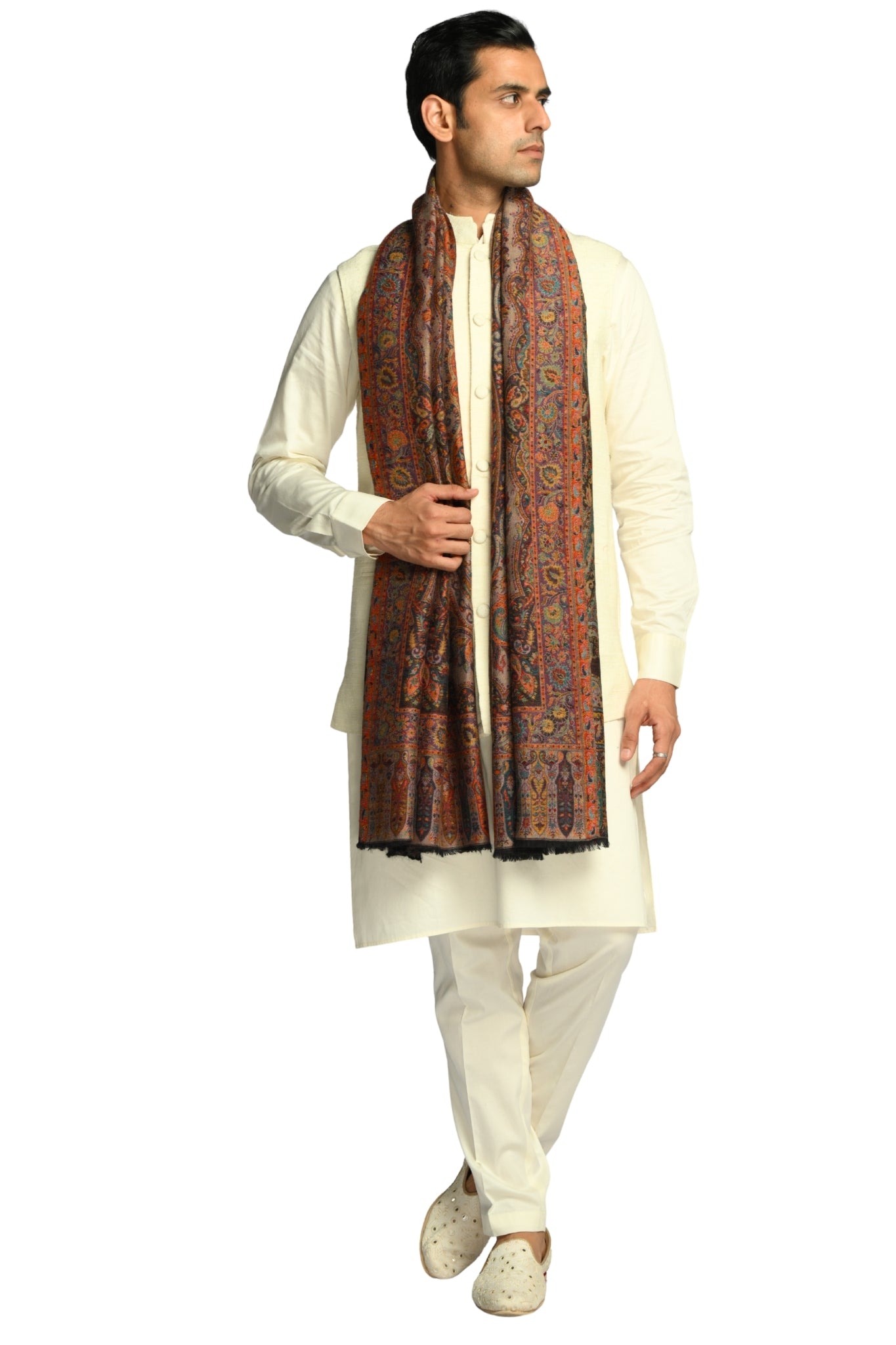 Taroob Luxe Paisley Merino Wool Reversible Stole