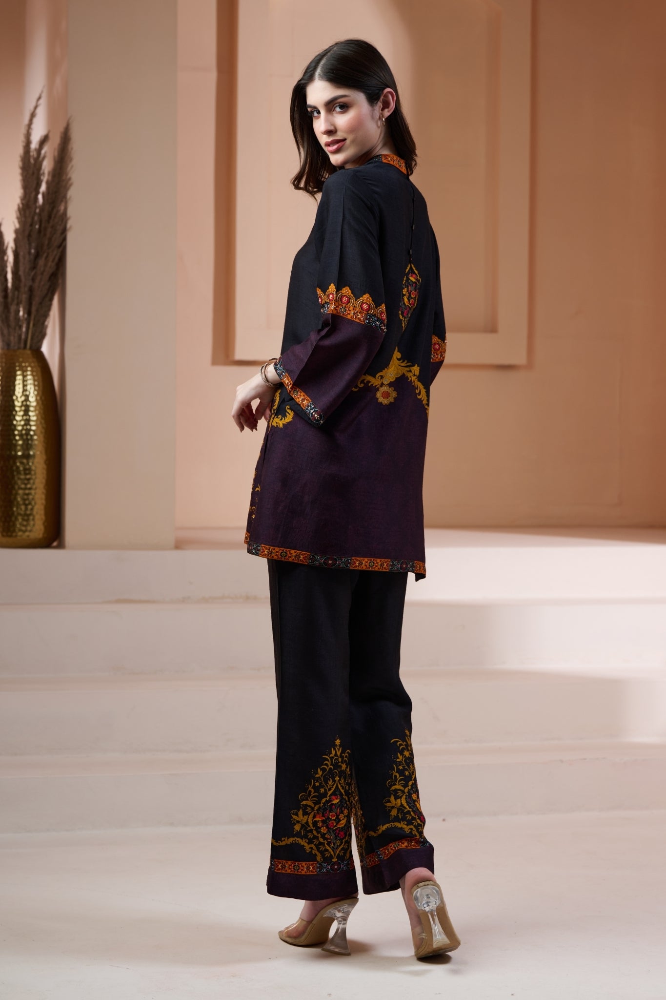 Taroob Royal Printed Silk Co-ord Set with Embroidery Highlights