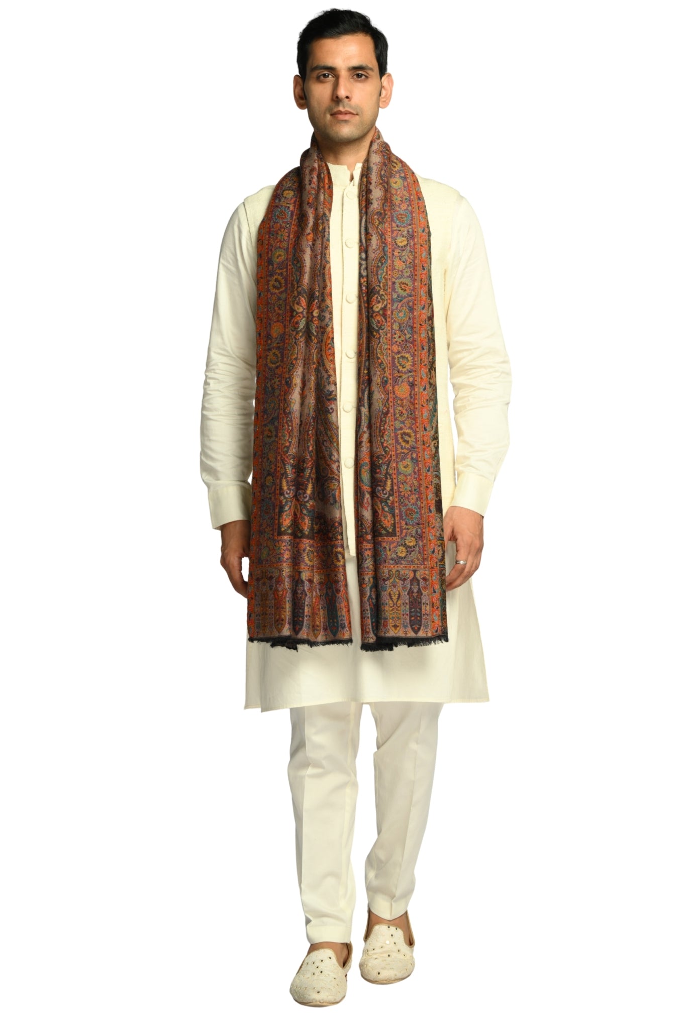 Taroob Luxe Paisley Merino Wool Reversible Stole