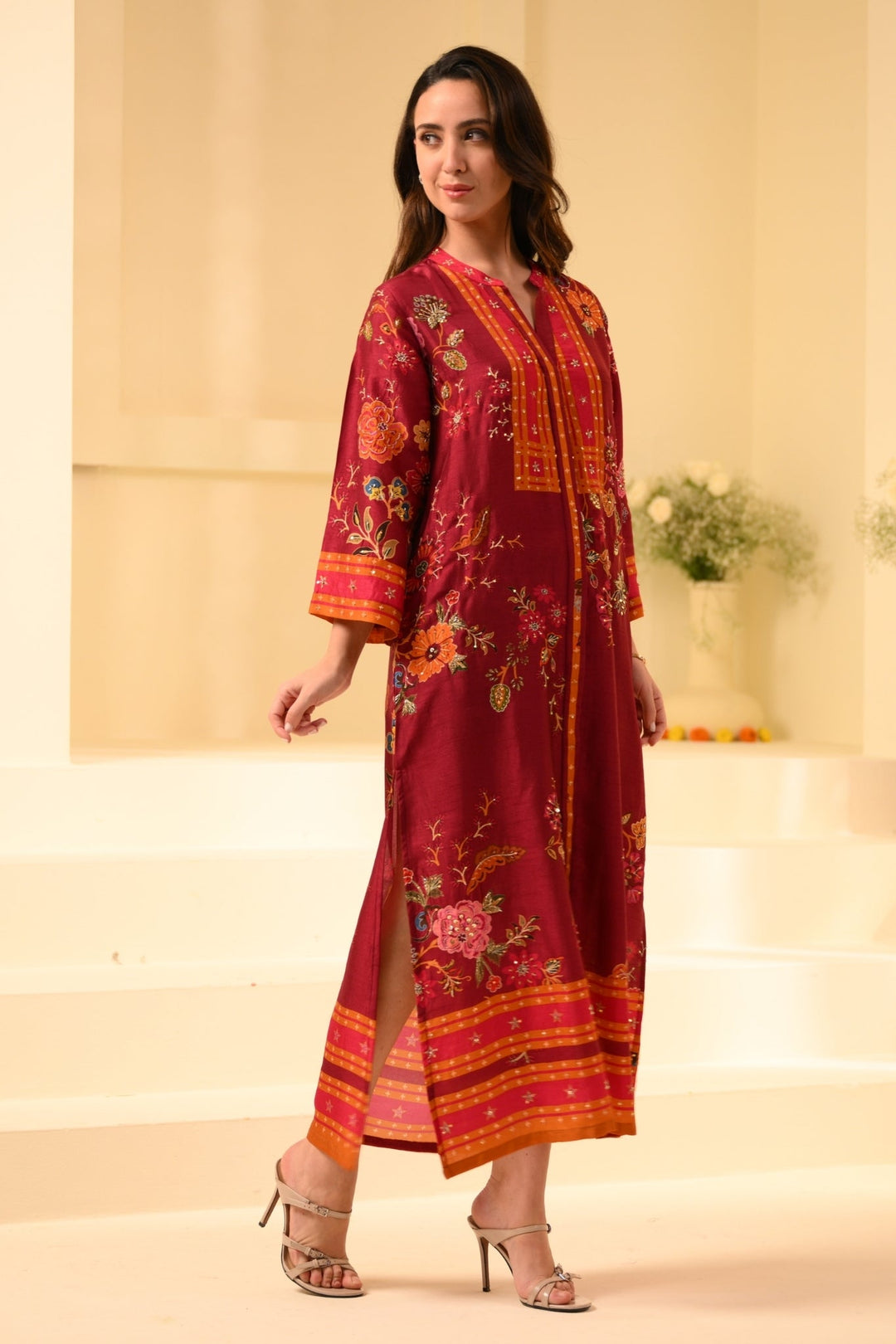 Taroob Florasion Silk Embroidered Kaftan