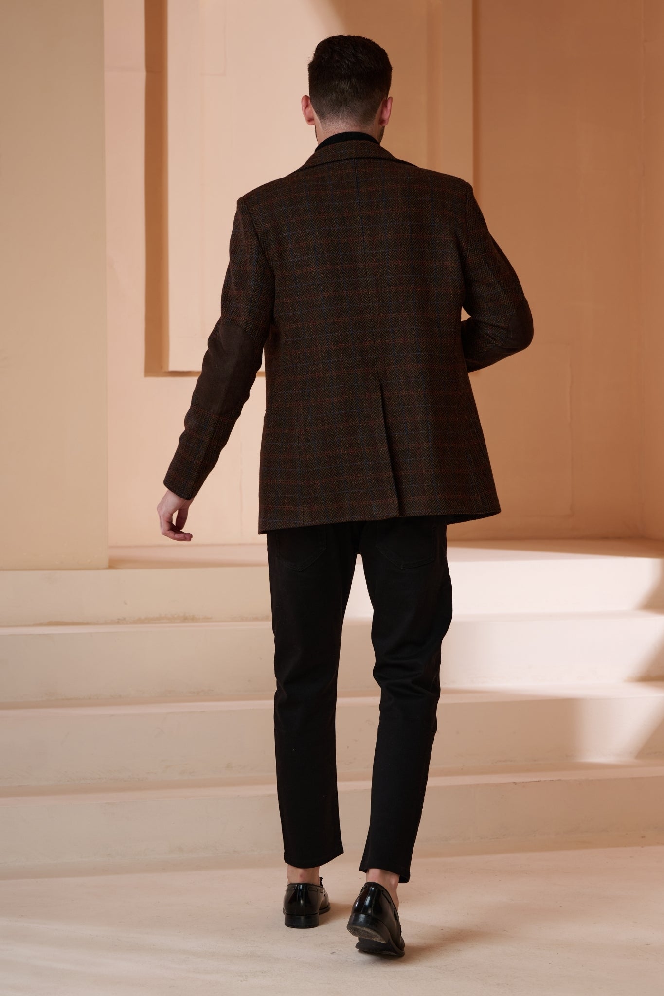 Taroob Wool Herringbone Tweed Blazer With Elbow Patch