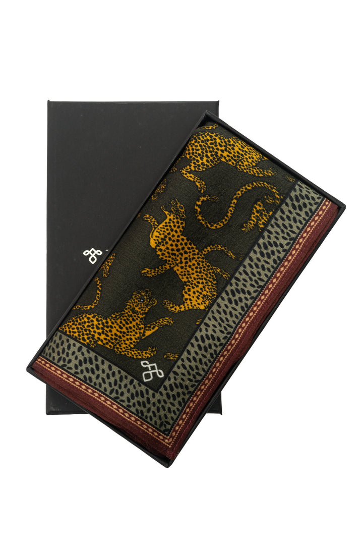 Taroob Silk Linen Leopard Pocket Square