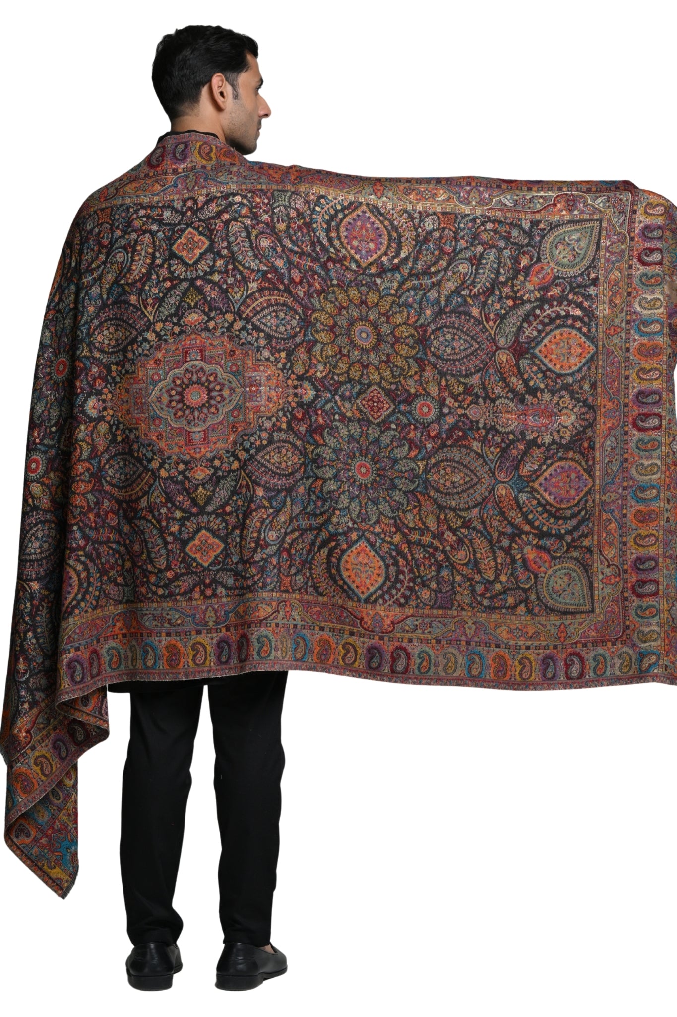 Regal Kashmiri Resham Reversible Shawl – Men's Zari Shawls – Detail view | Taroob