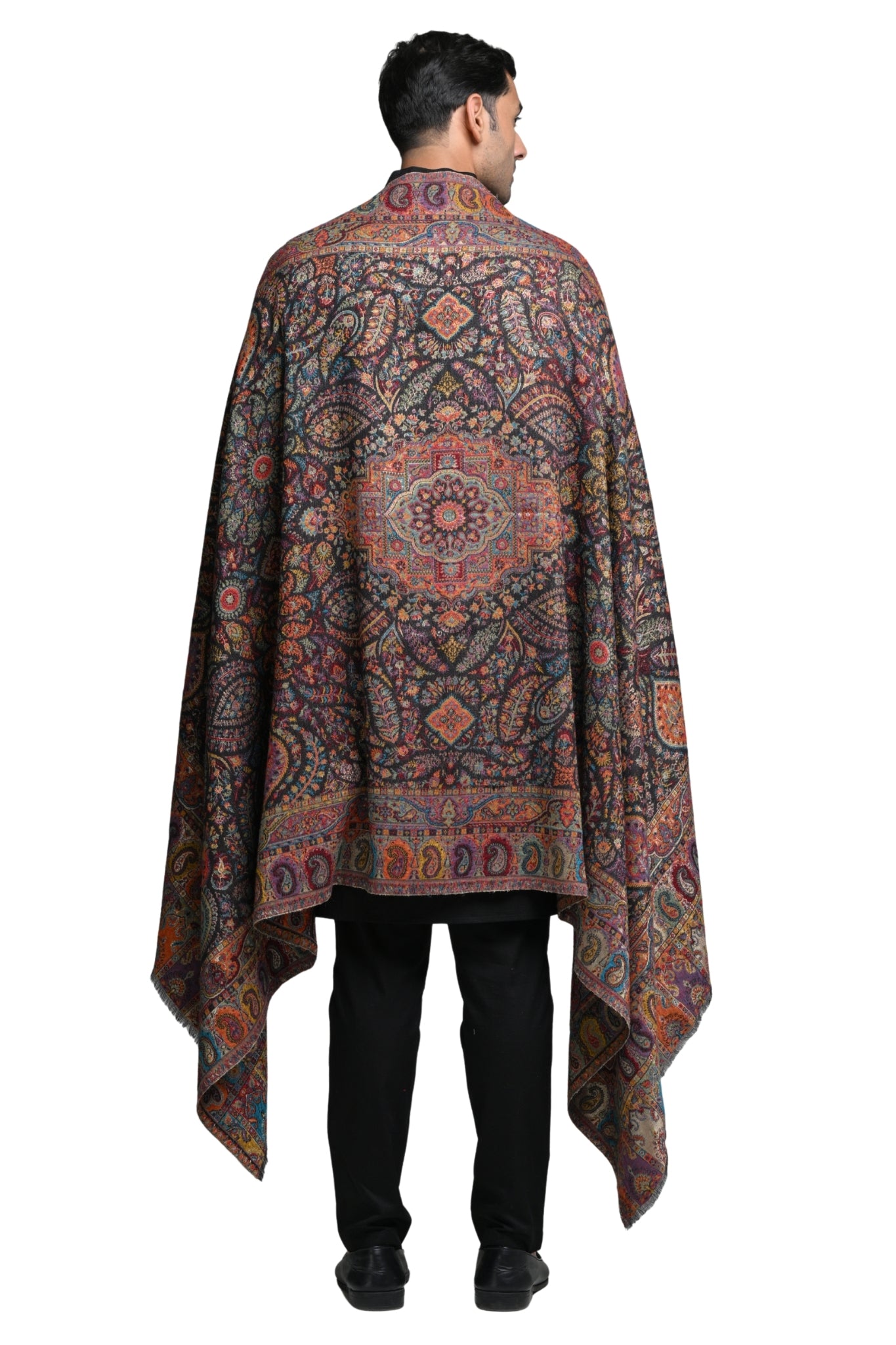 Regal Kashmiri Resham Reversible Shawl – Men's Zari Shawls – Alternate view | Taroob