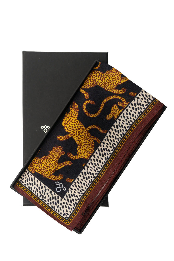 Taroob Silk Linen Leopard Pocket Square