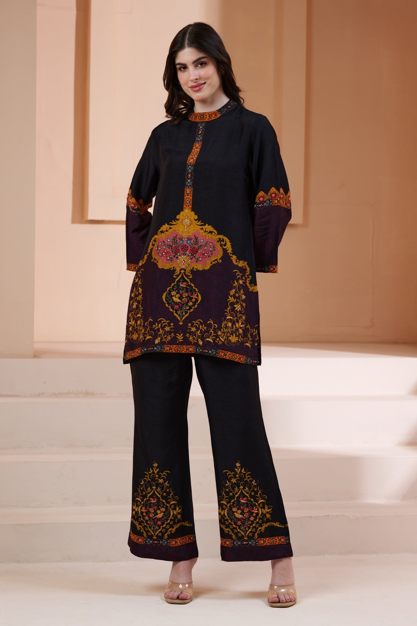 Taroob Royal Printed Silk Co-ord Set with Embroidery Highlights