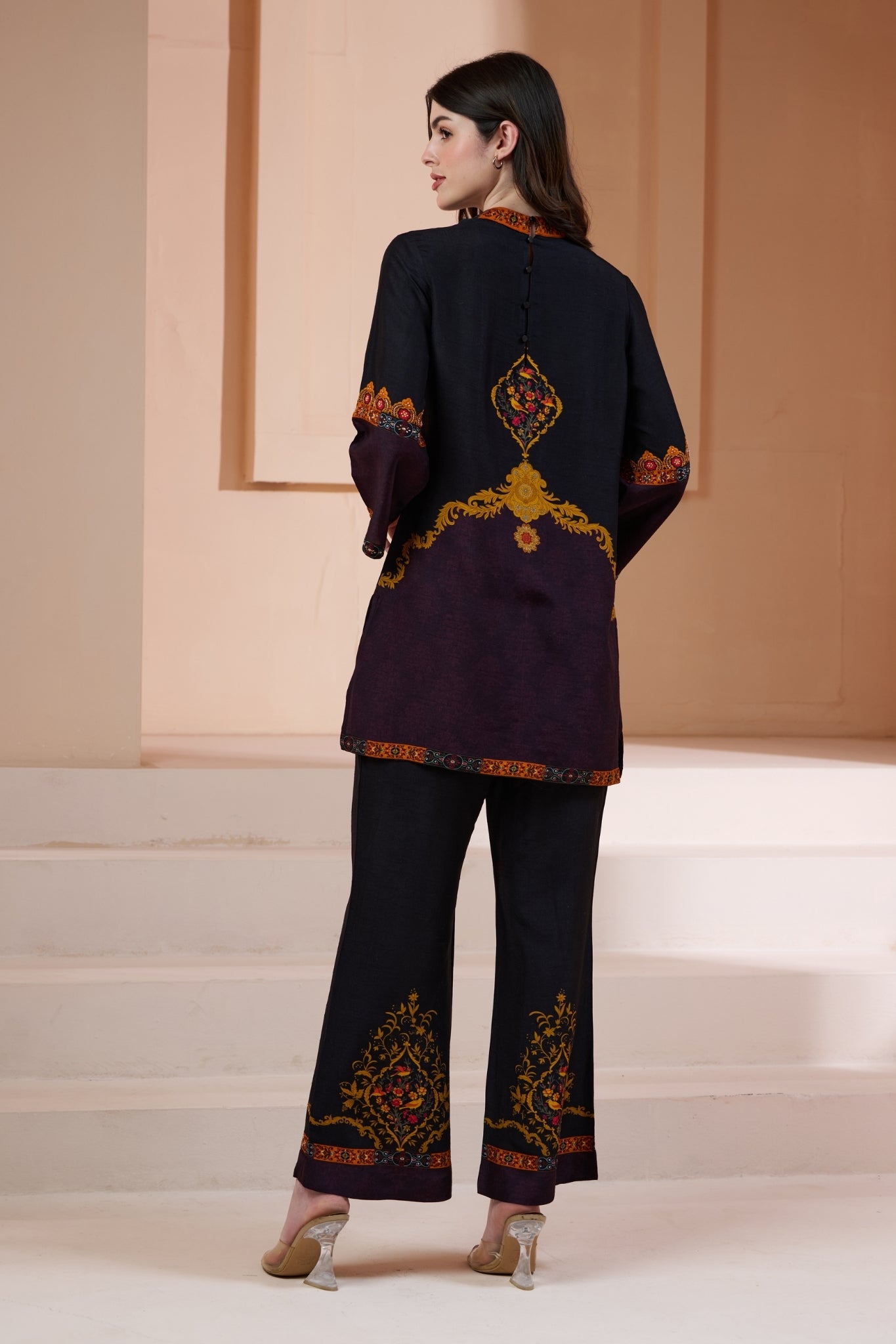 Taroob Royal Printed Silk Co-ord Set with Embroidery Highlights