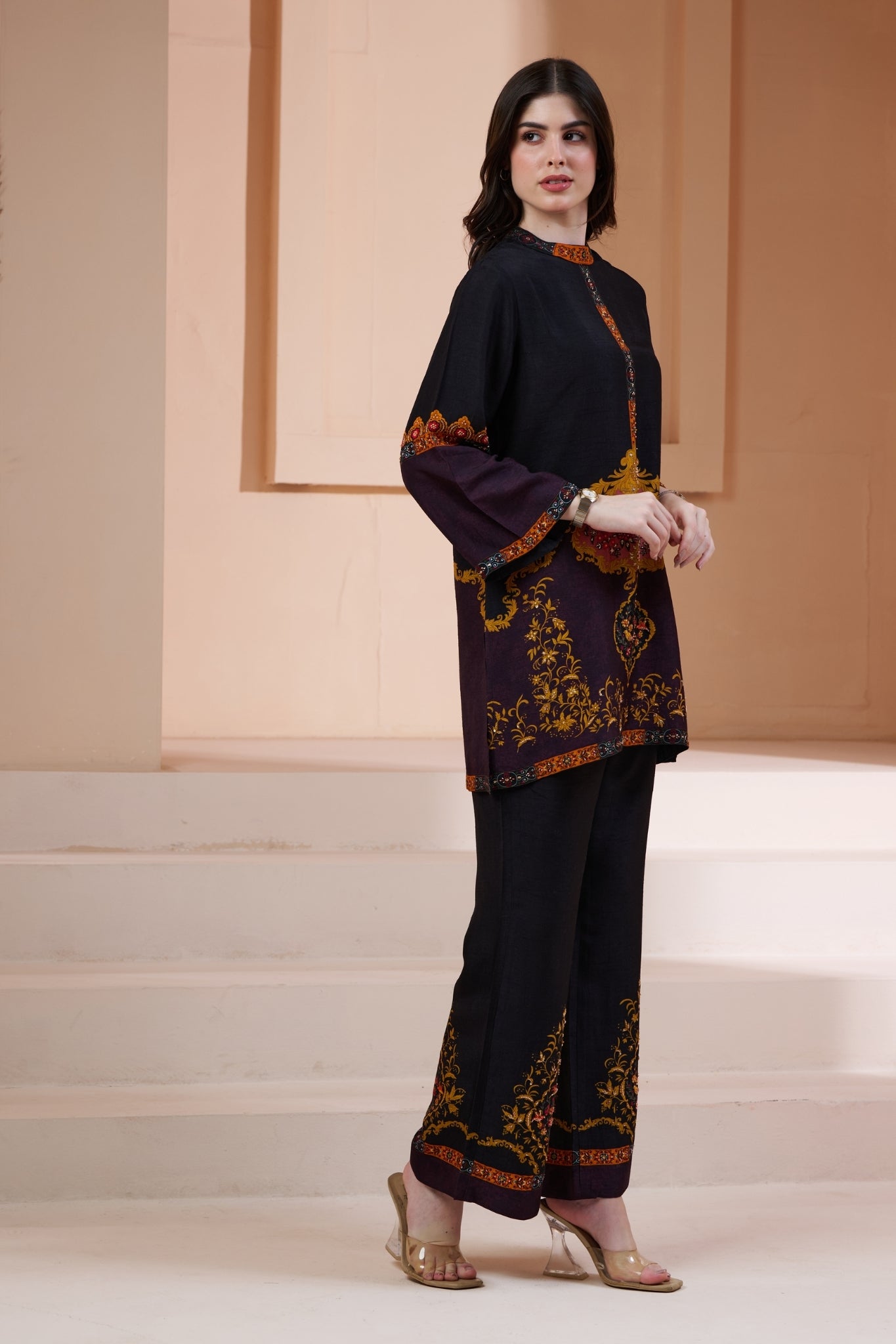 Taroob Royal Printed Silk Co-ord Set with Embroidery Highlights