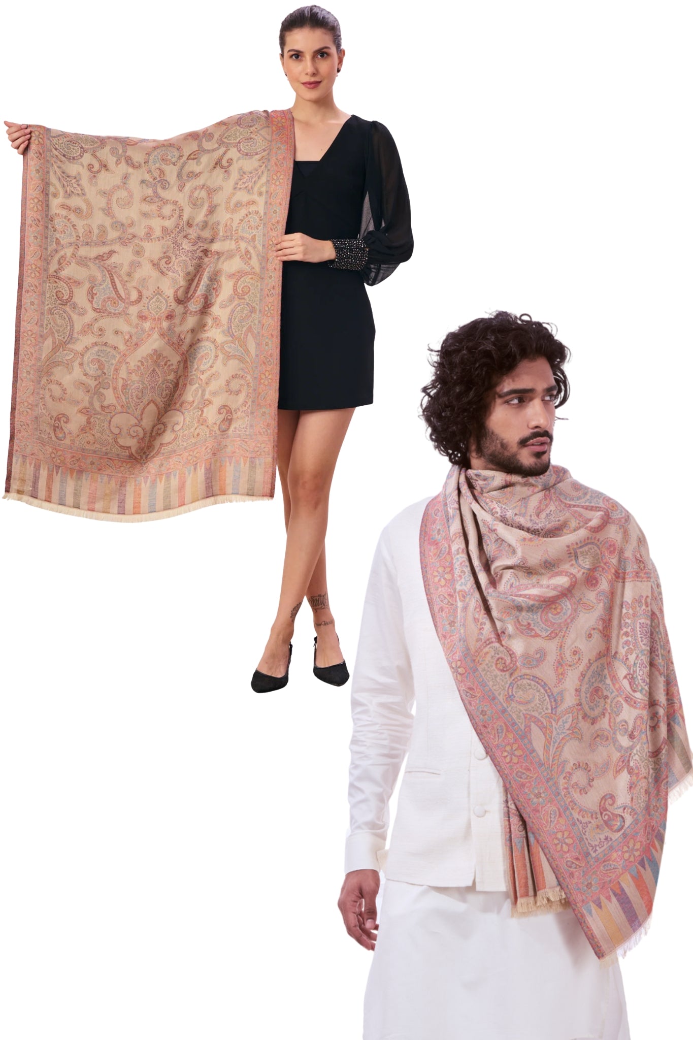 Taroob Gift Set of Paisley Silk Jamawar Stole or Him or Her ( Unisex Stole )