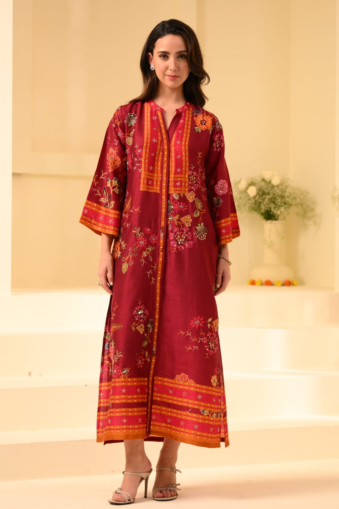 Taroob Florasion Silk Embroidered Kaftan