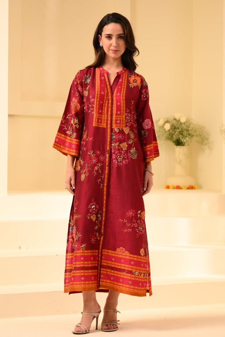 Taroob Florasion Silk Embroidered Kaftan