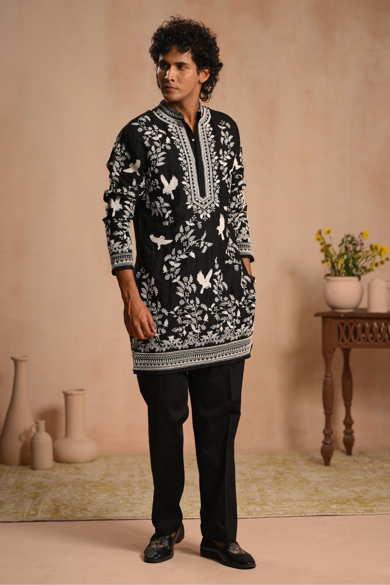 Black Shalimar Hand Embroidered Kurta Pajama Set