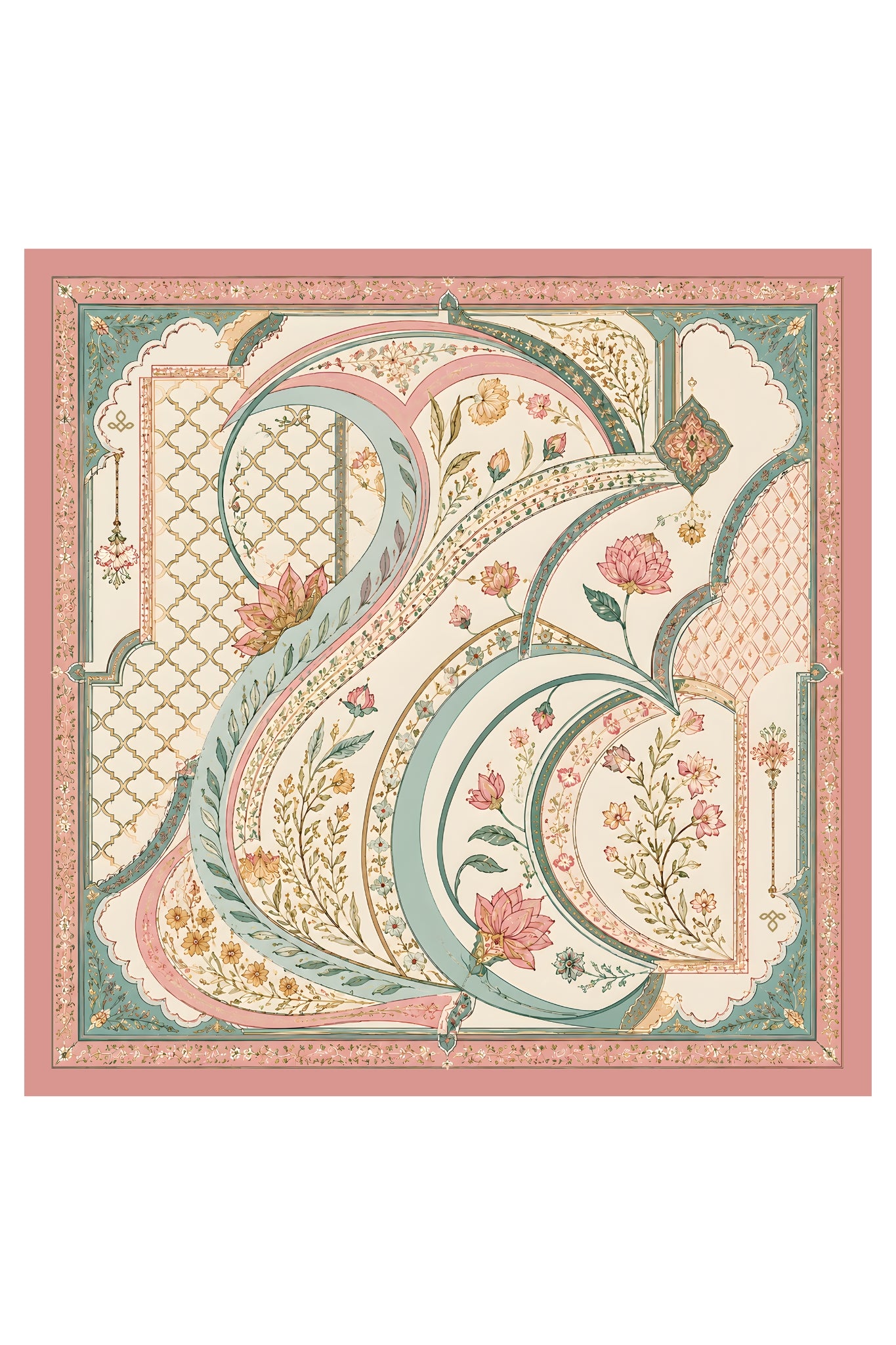 Pink Paisley Bloom Silk Satin Square Taroob