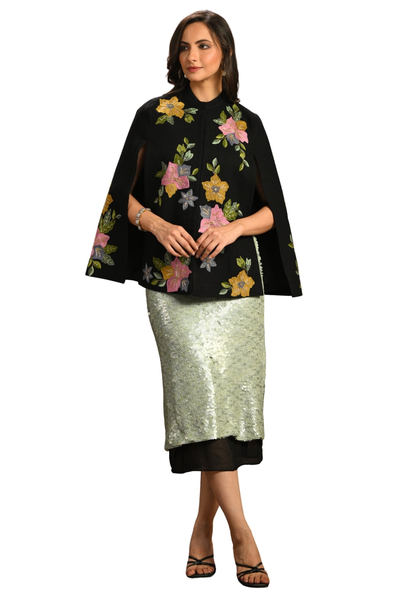 Black Embroidered Garden Party Cape Taroob