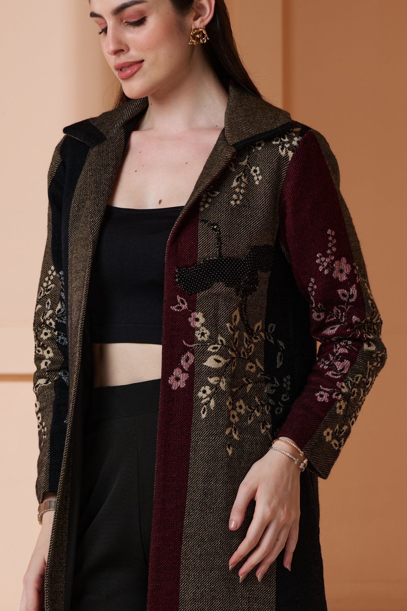 Taroob Homing Flamingos Swarovski Long Coat