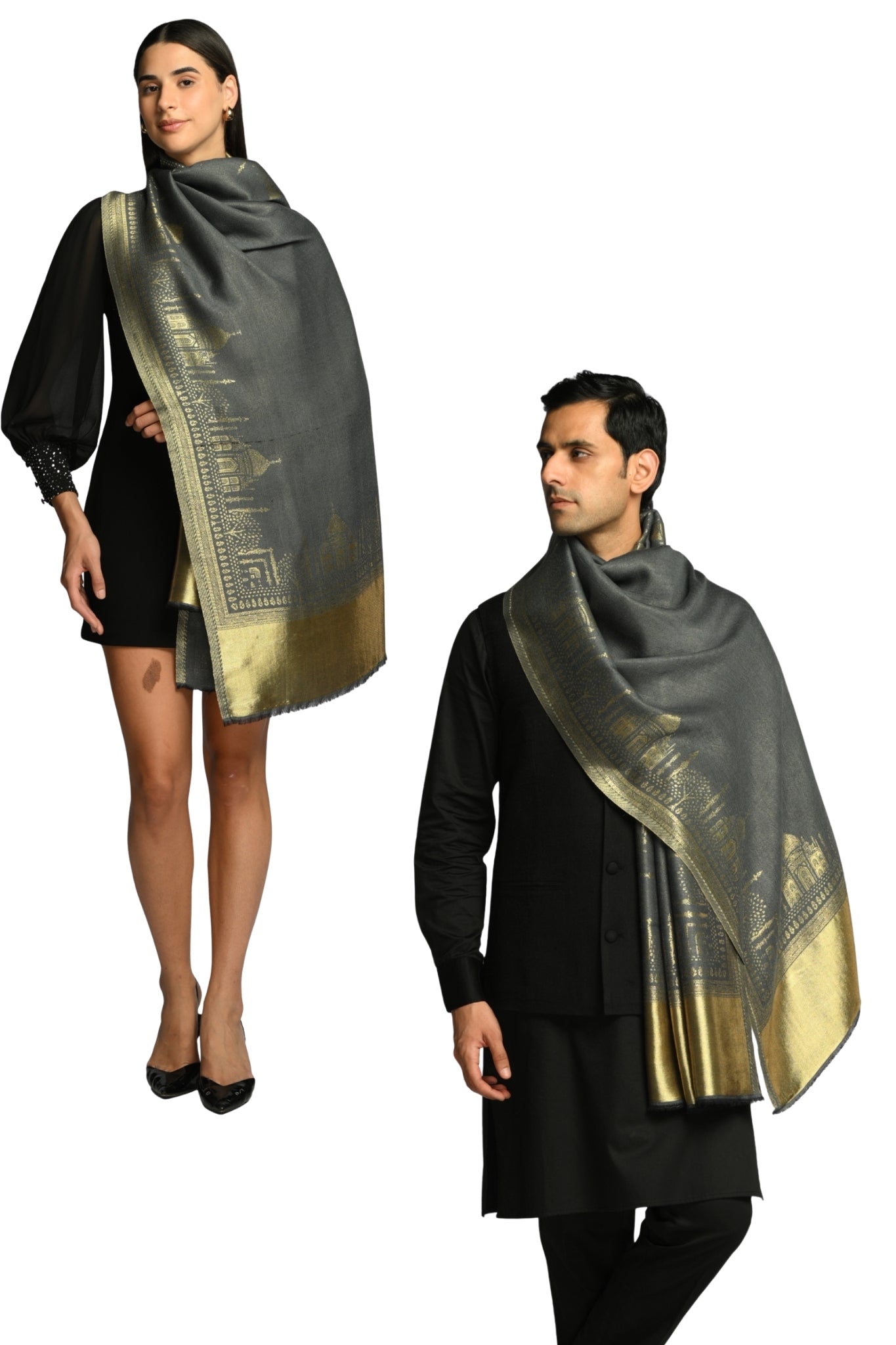 Taroob Gift Set of Unisex Pashmina Wool Resham Stole for Him or Her