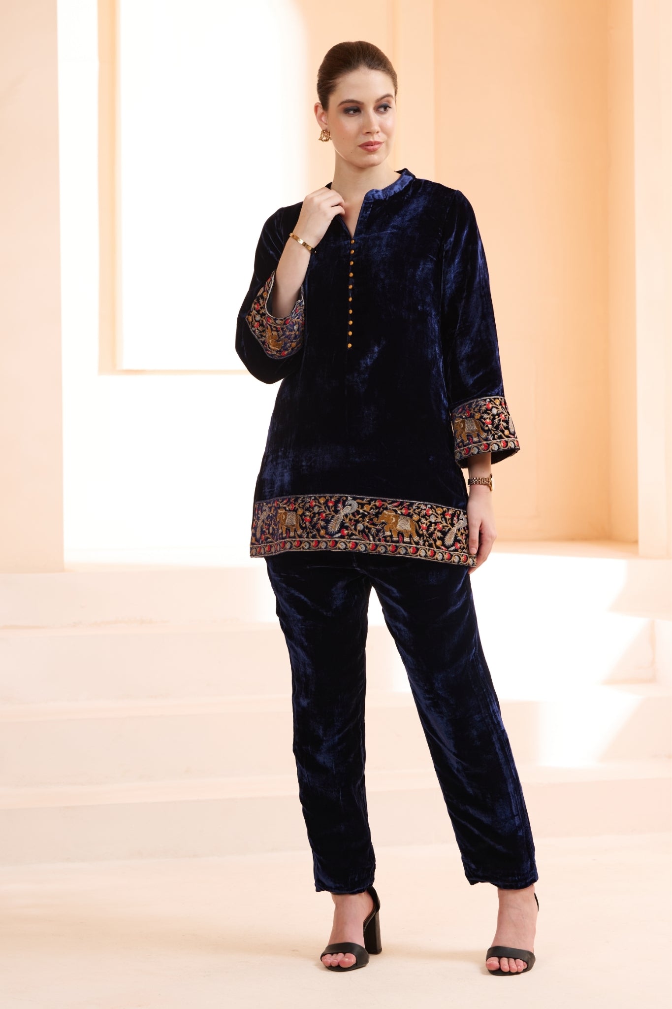 Taroob Velvet Co-ord Set With Embroidered Highlights