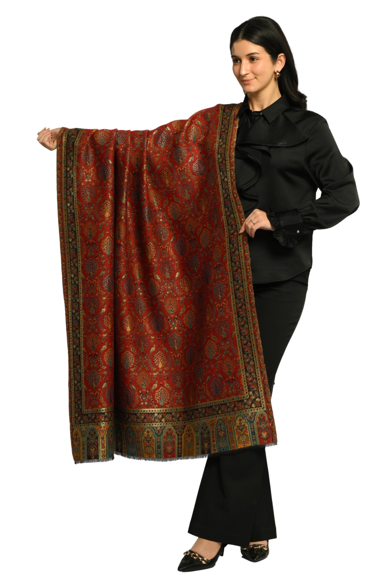 Taroob Peacock Garden Resham Shawl