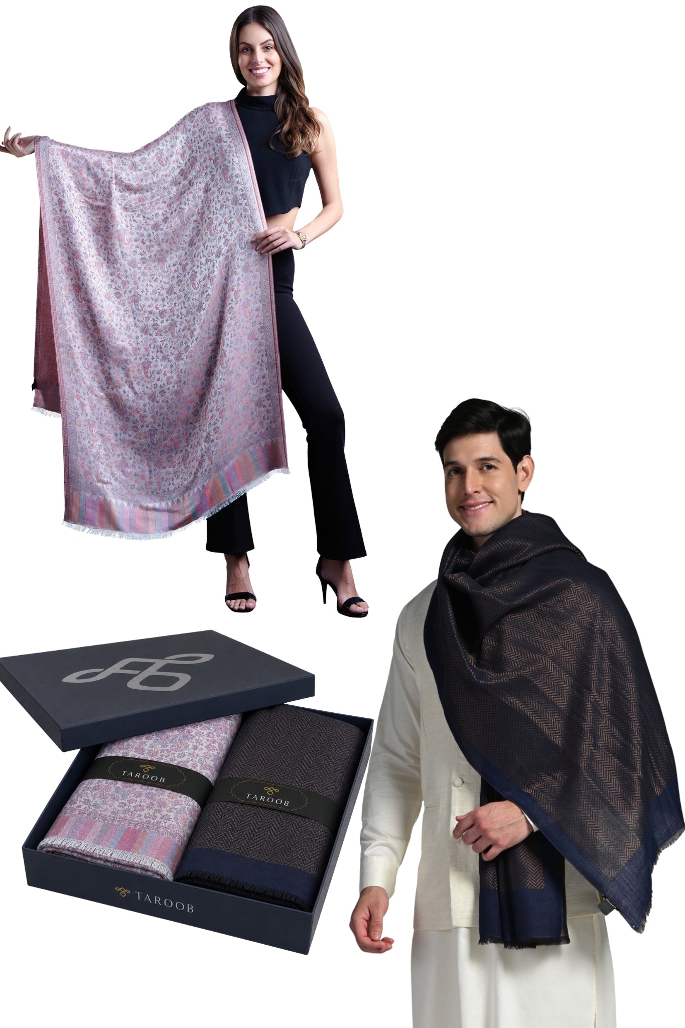 Taroob His & Her Gift Set of Silk Jamawar Stole & Zari Stole