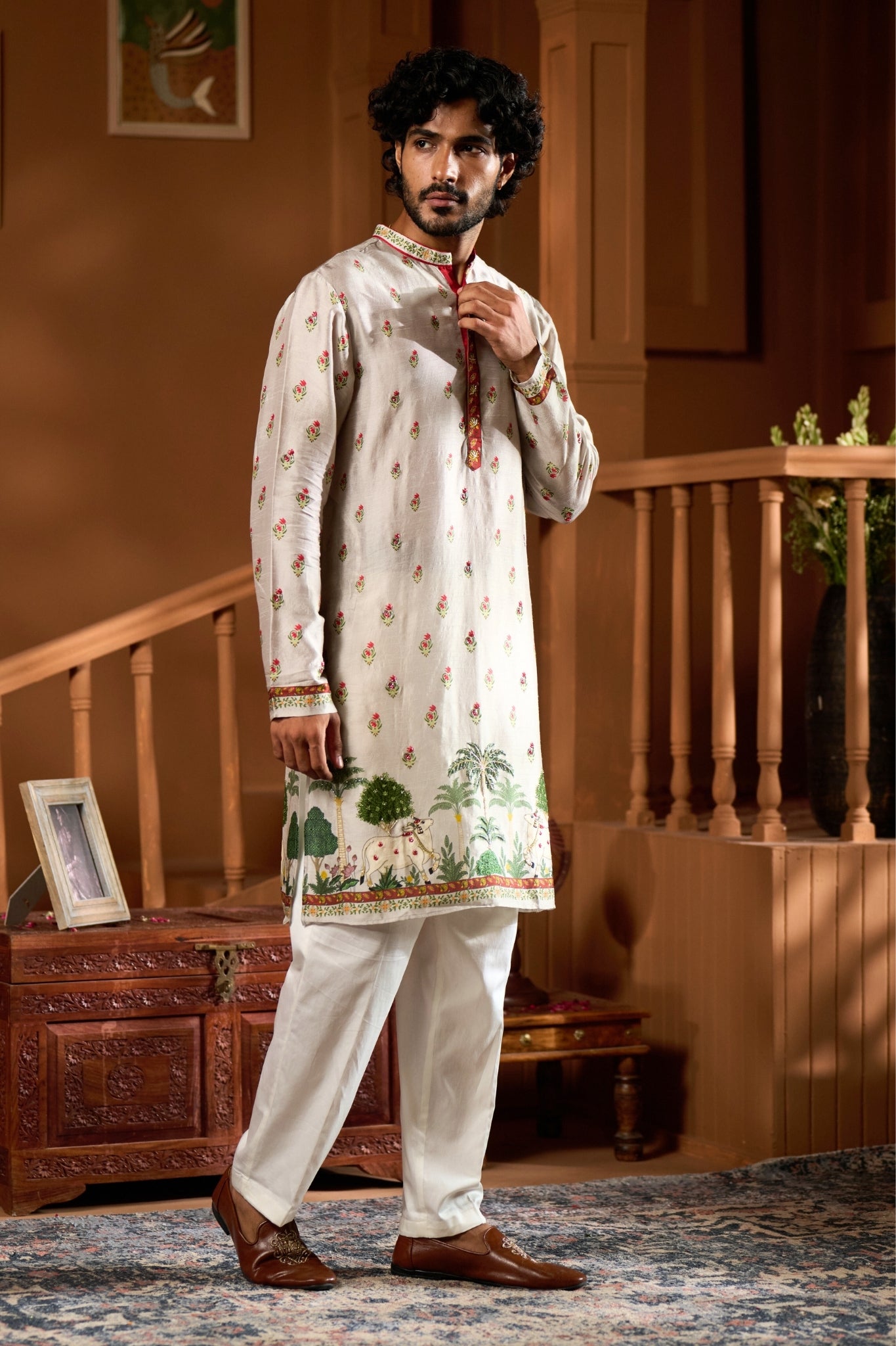 Taroob Embroidered Pichwai Kurta Pajama Set