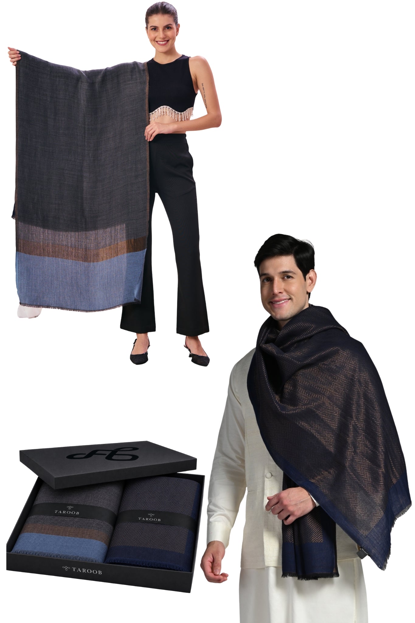 Taroob His & Her Gift Set of Men's and Women's Zari Stoles