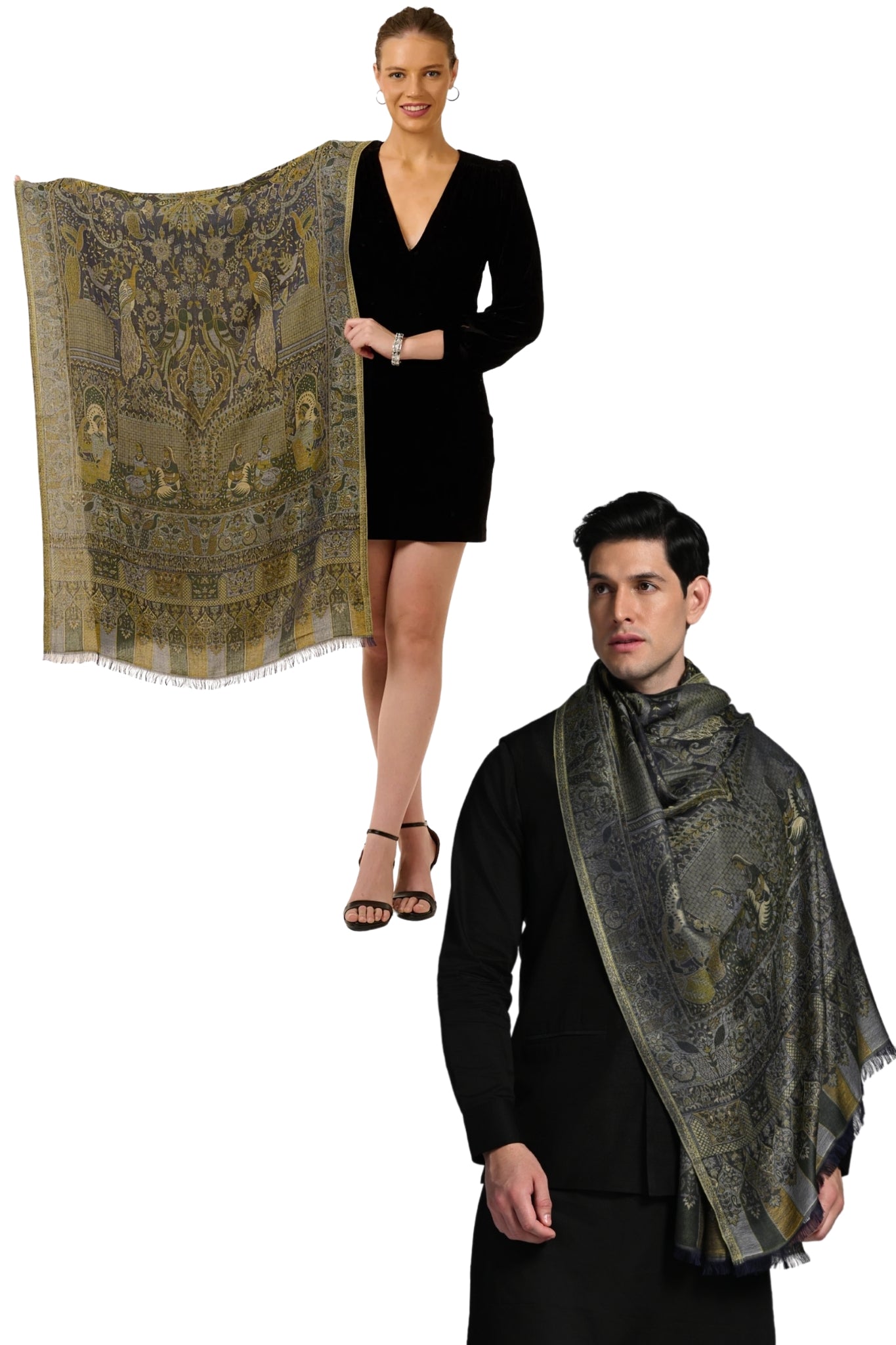 Taroob Gift Set of Paisley Silk Jamawar Stole or Him or Her ( Unisex Stole )
