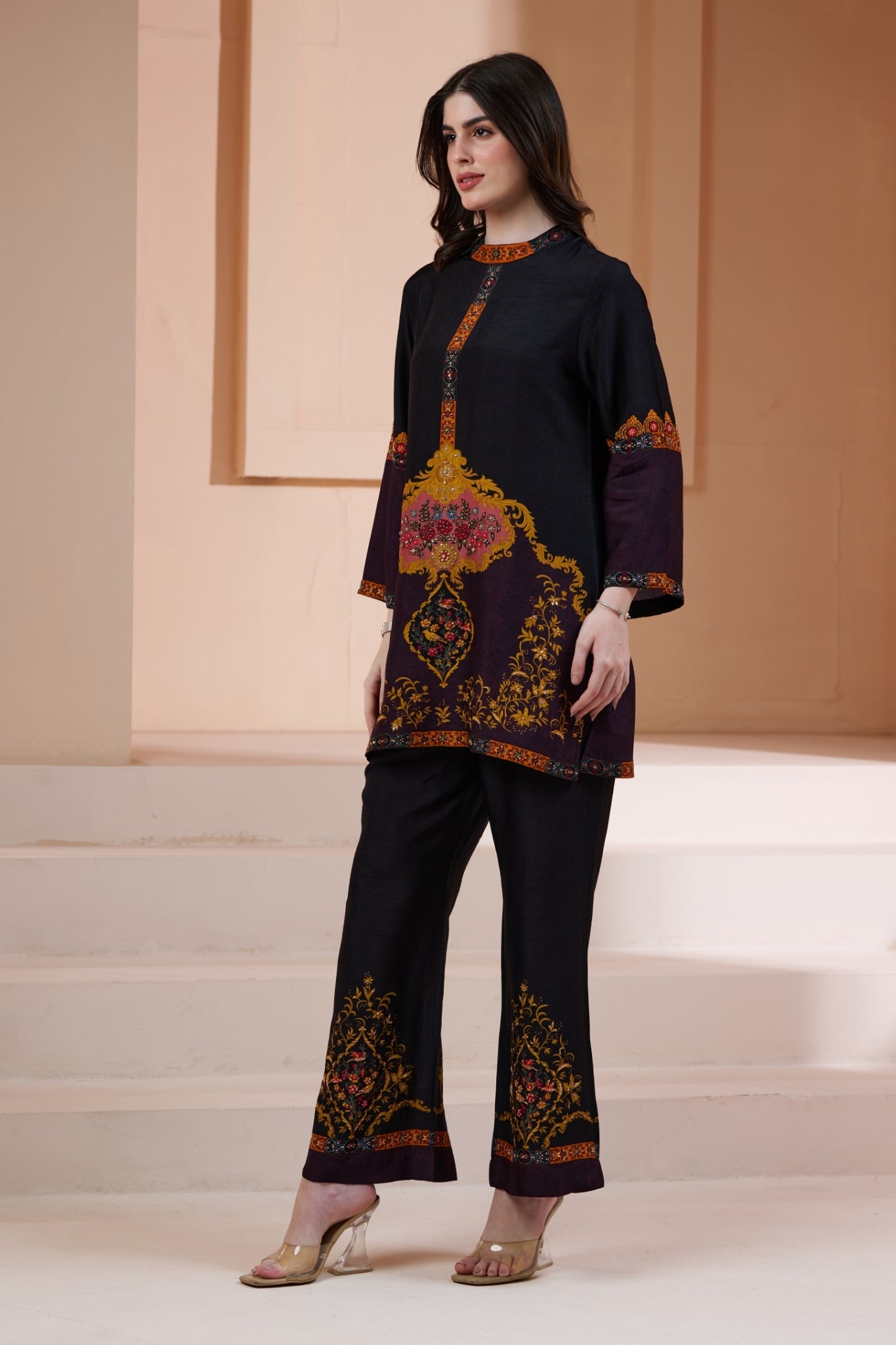 Taroob Royal Printed Silk Co-ord Set with Embroidery Highlights